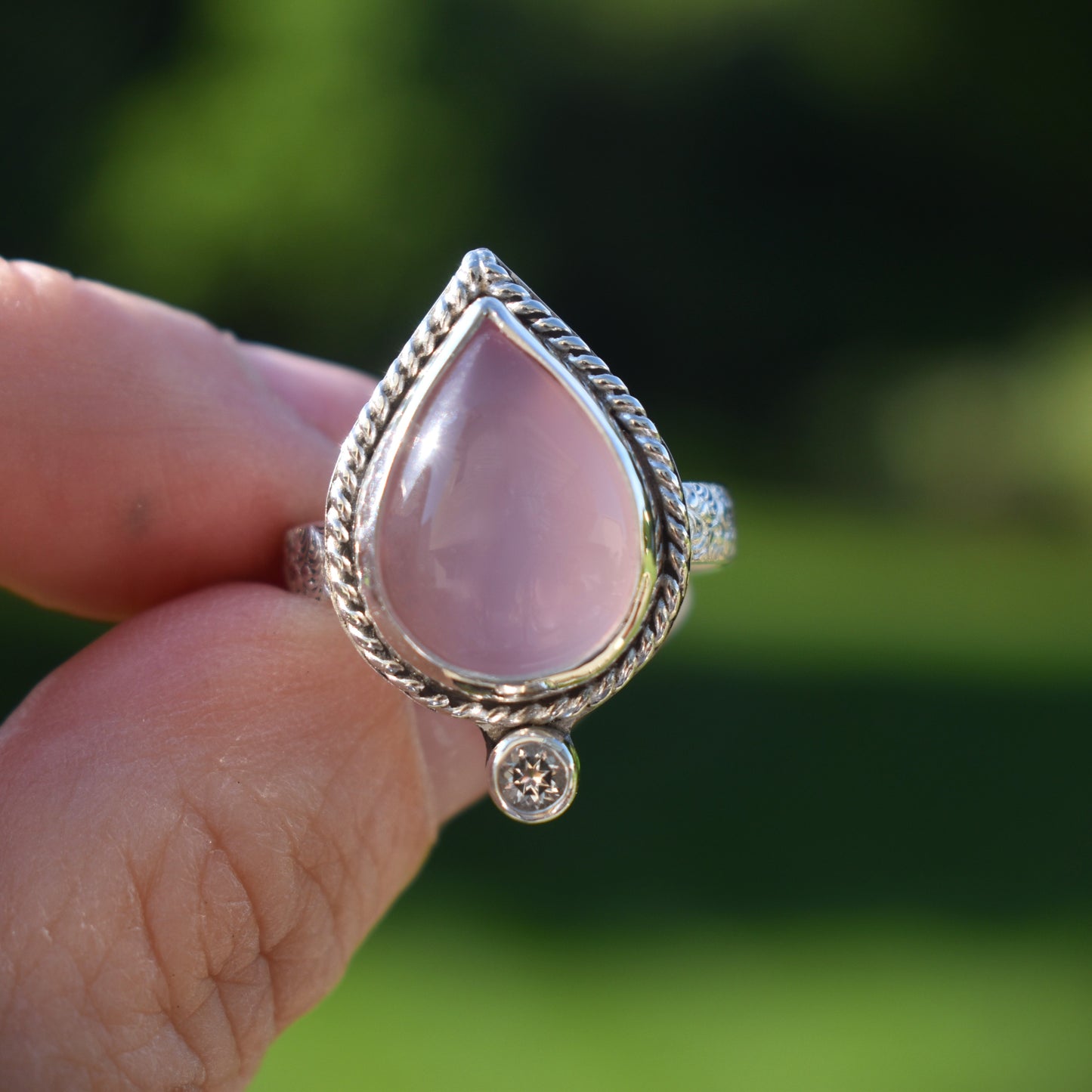 Lilac Chalcedony & White Topaz Double Stone Ring - size 7.5