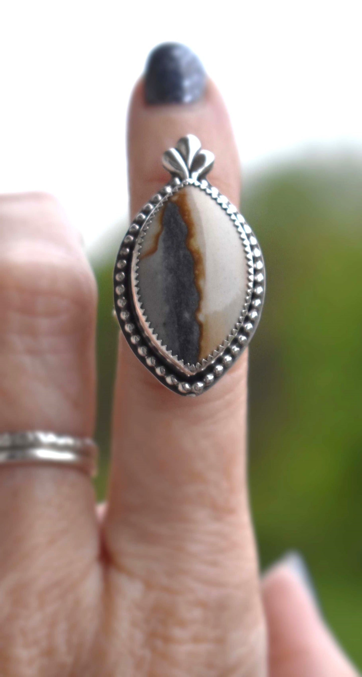 Starry Night Picture Jasper Ring - size 6