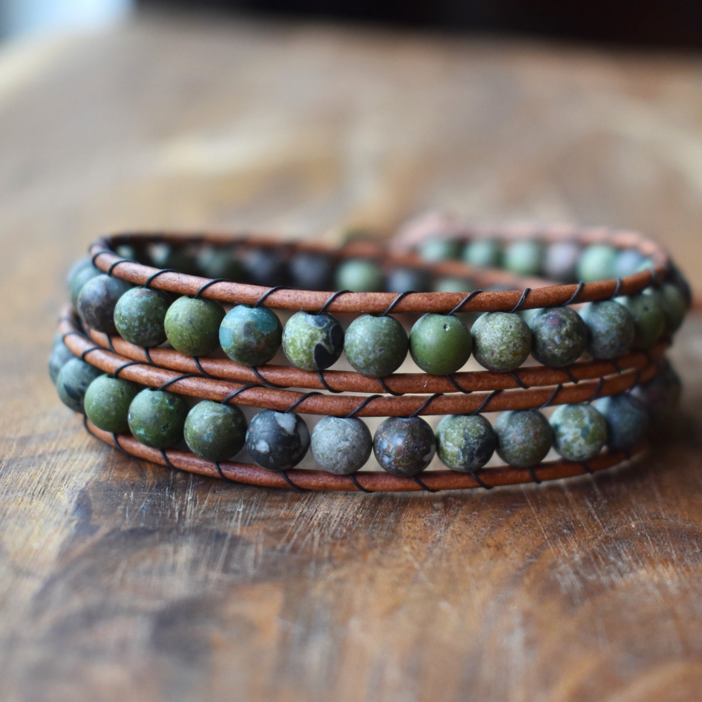 Dragon Blood Jasper Bead Wrap Bracelet for Men // Men's Bracelet // Leather Bracelet // Beaded Bracelet