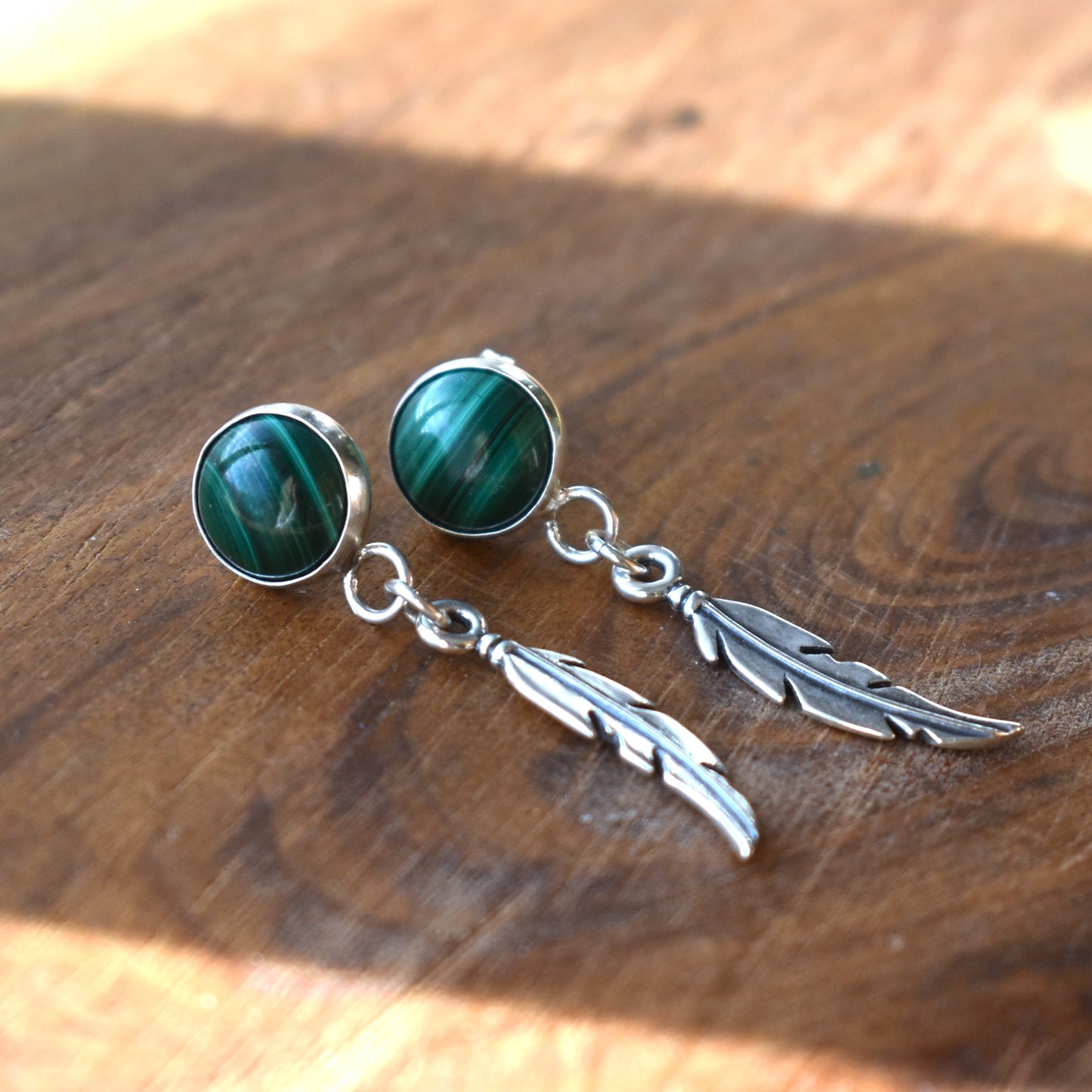 Malachite Feather Earrings