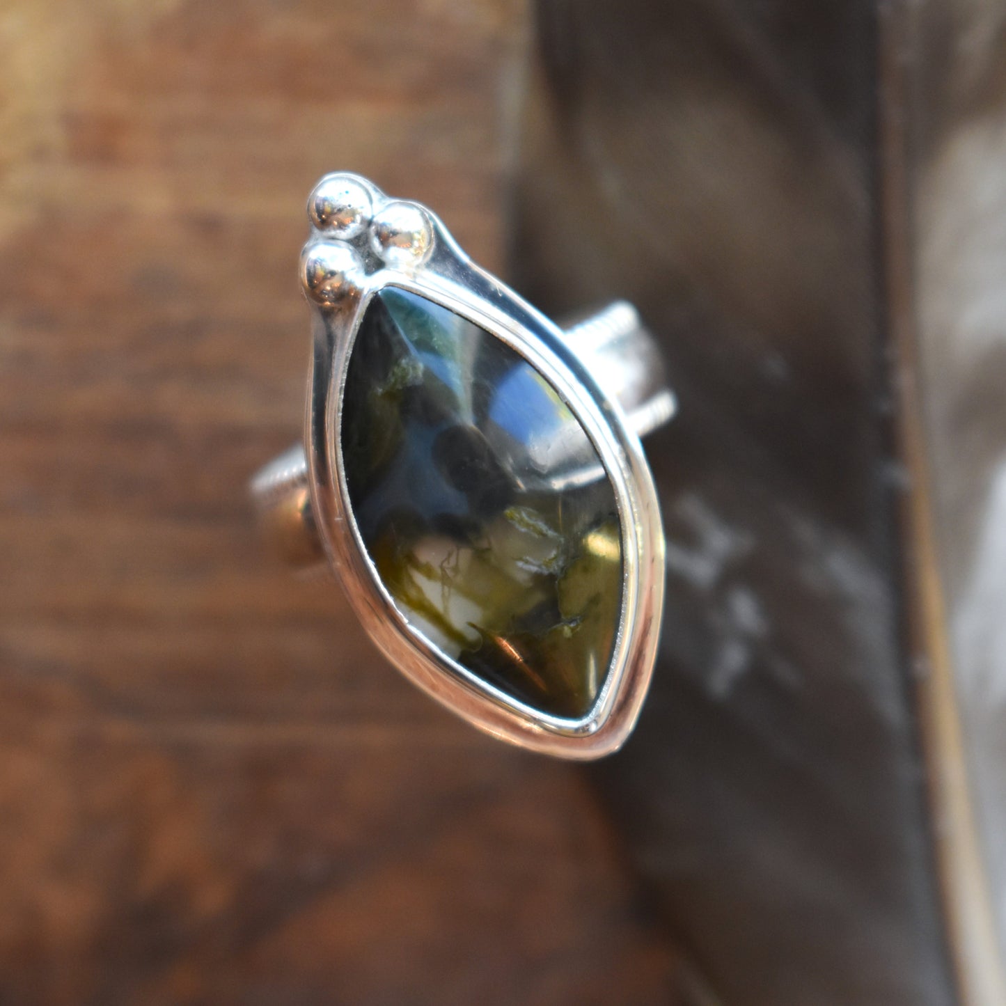 Priday Thunderegg Moss Agate Ring - size 7.5