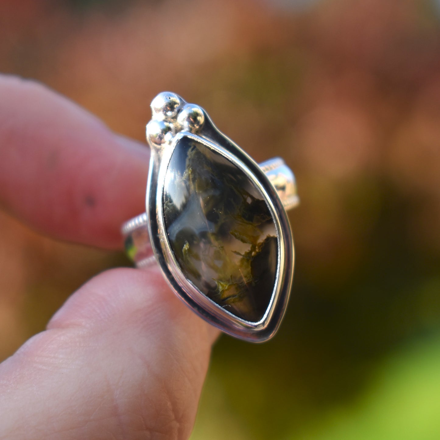 Priday Thunderegg Moss Agate Ring - size 7.5