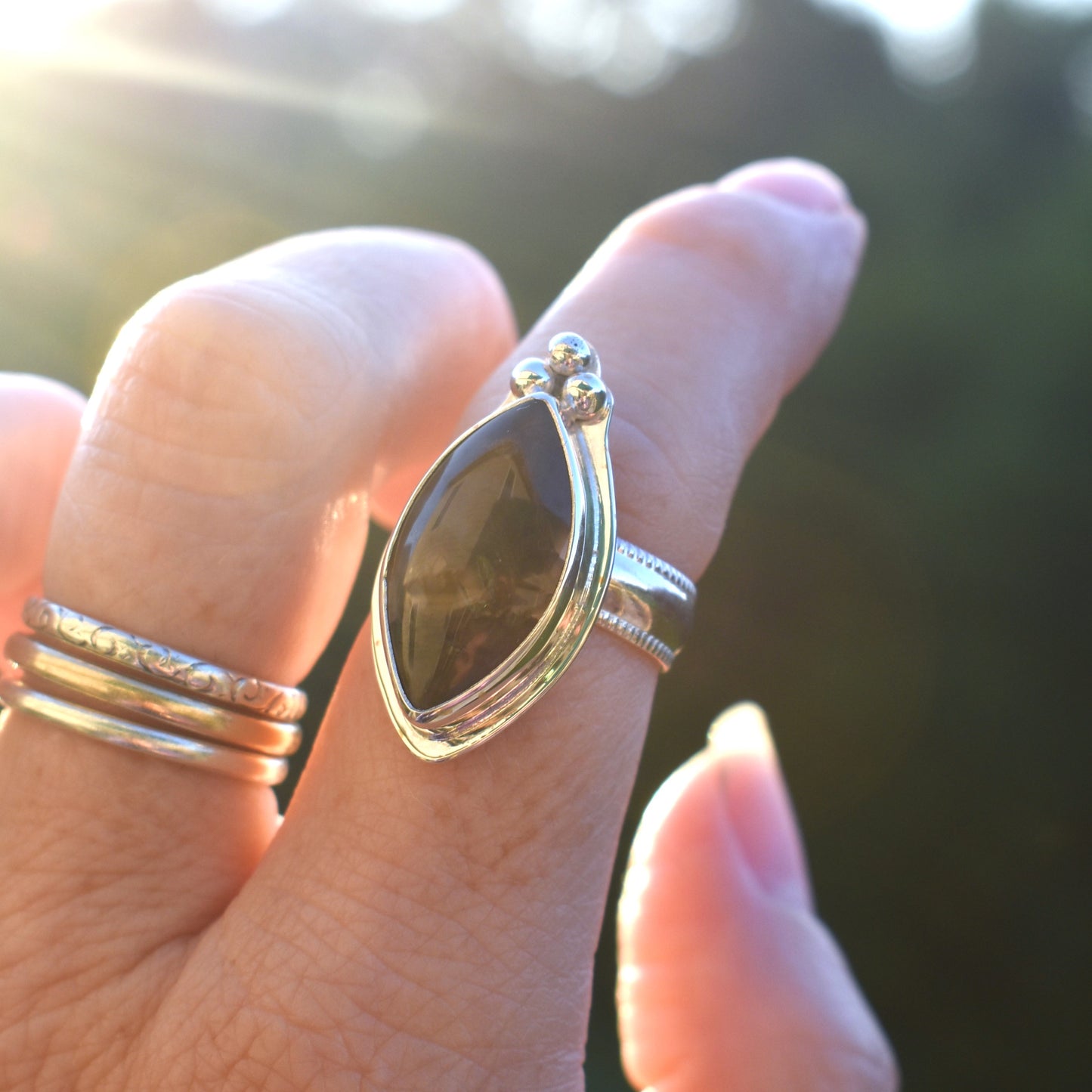 Priday Thunderegg Moss Agate Ring - size 7.5