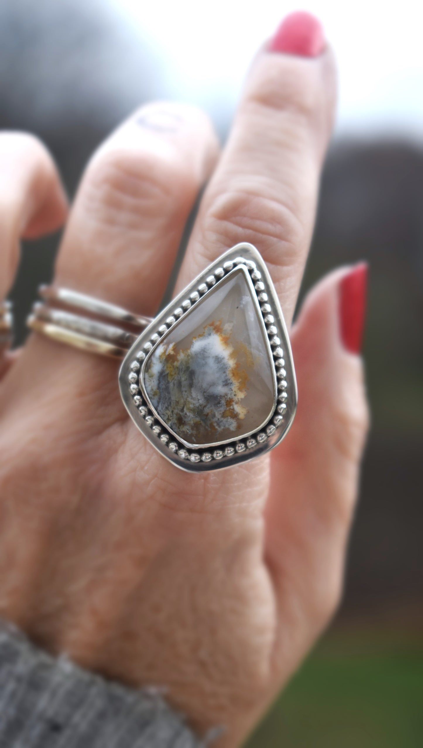 North Ridge Plume Agate Ring - size 8