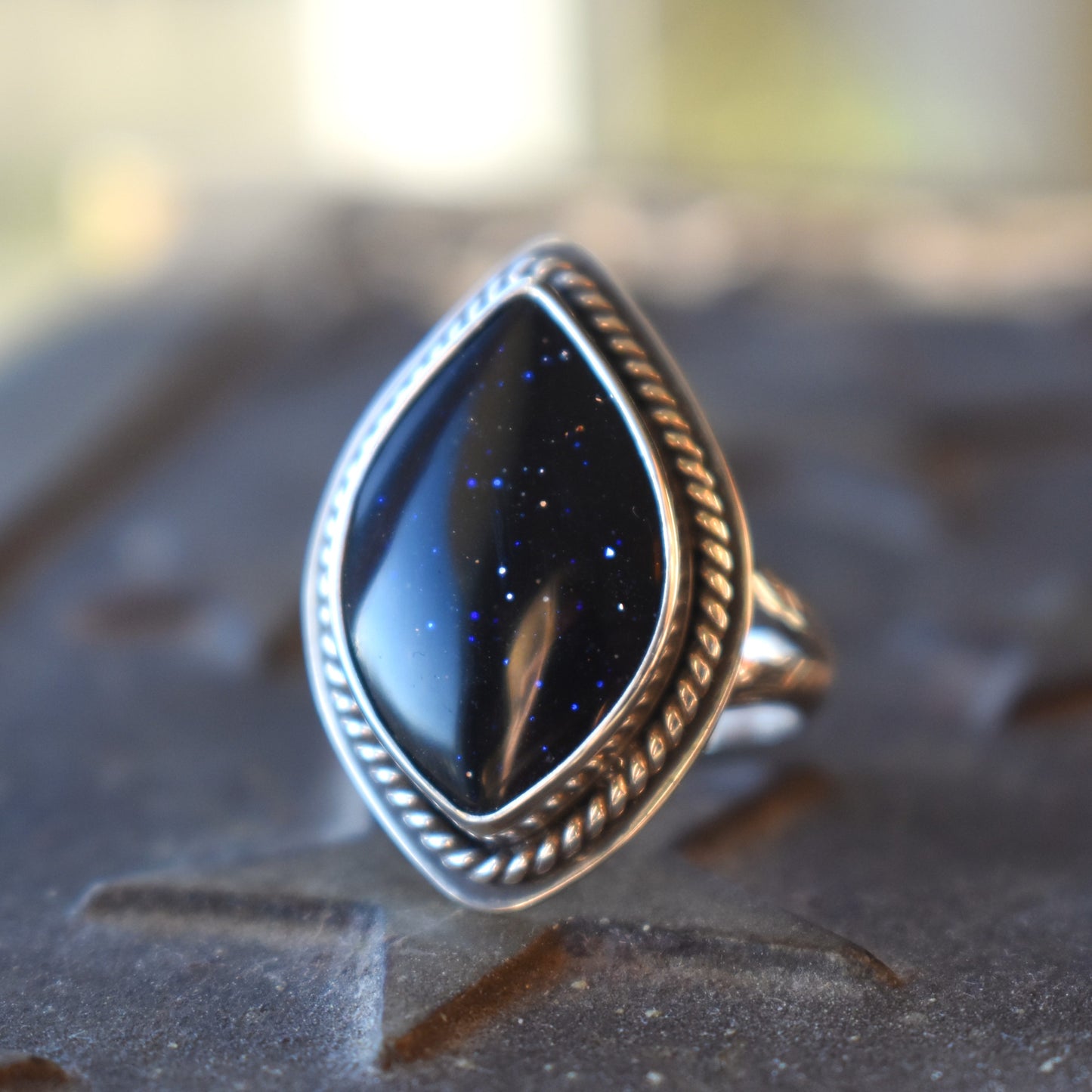 Blue Goldstone Ring - size 7.25