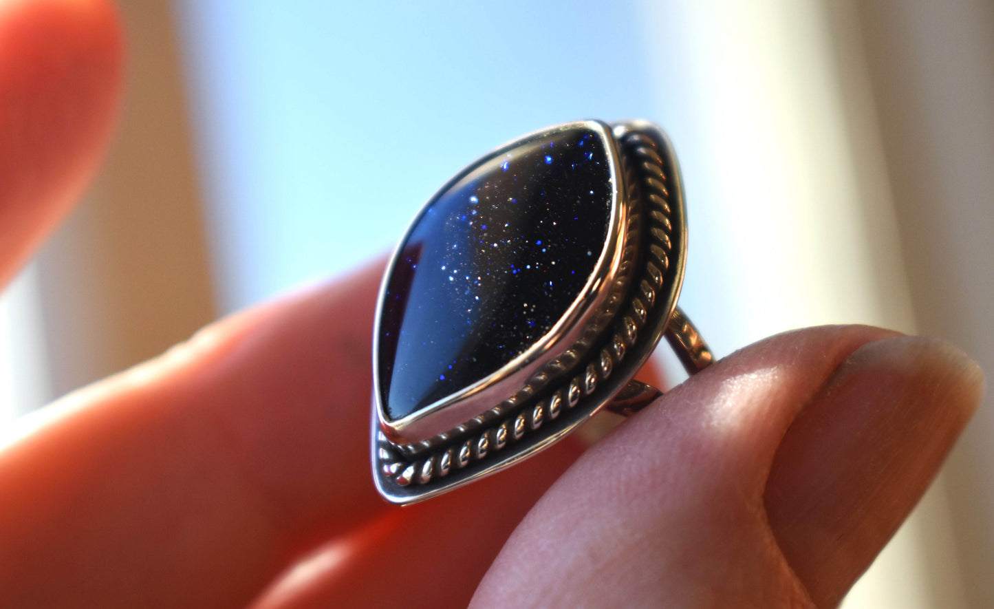 Blue Goldstone Ring - size 7.25