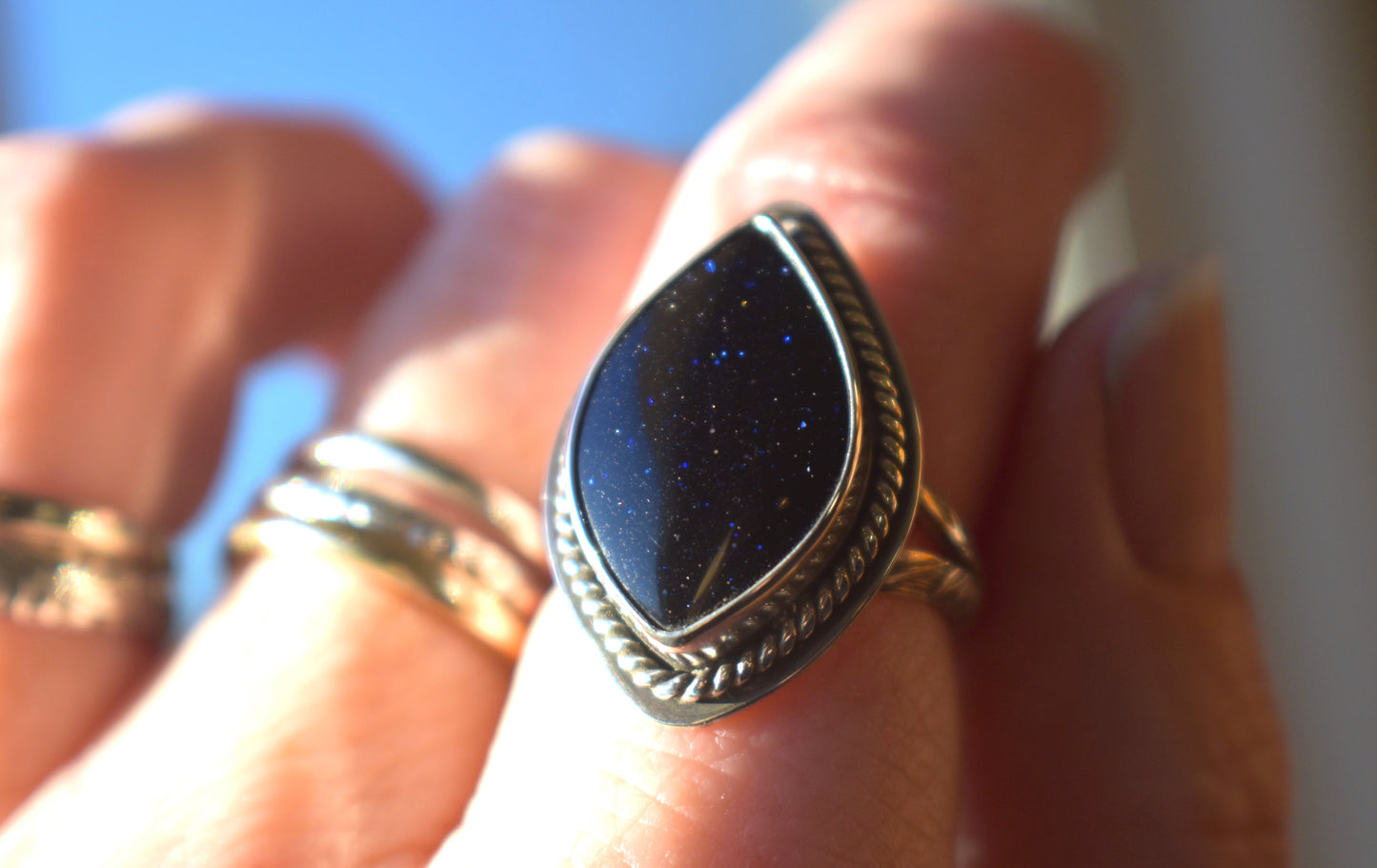 Blue Goldstone Ring - size 7.25