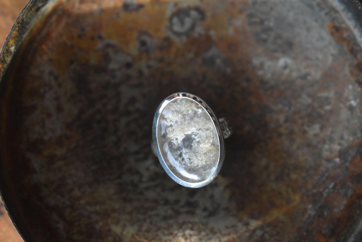 Garden Quartz Ring/Lodolite - Gray Green tones - Size 7