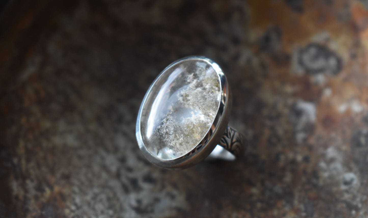 Garden Quartz Ring/Lodolite - Gray Green tones - Size 7