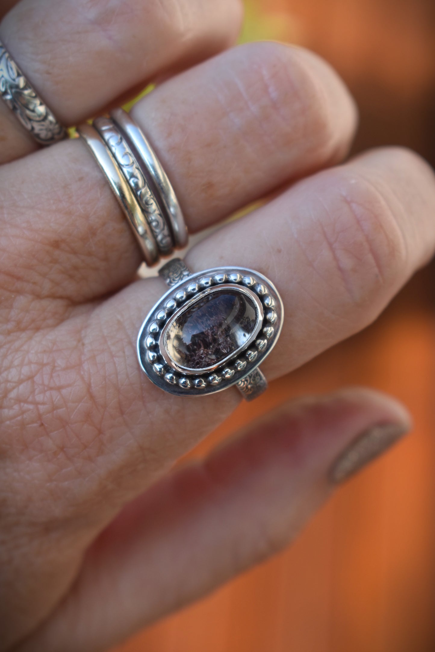 Garden Quartz Ring/Lodolite - Purple tones - size 8