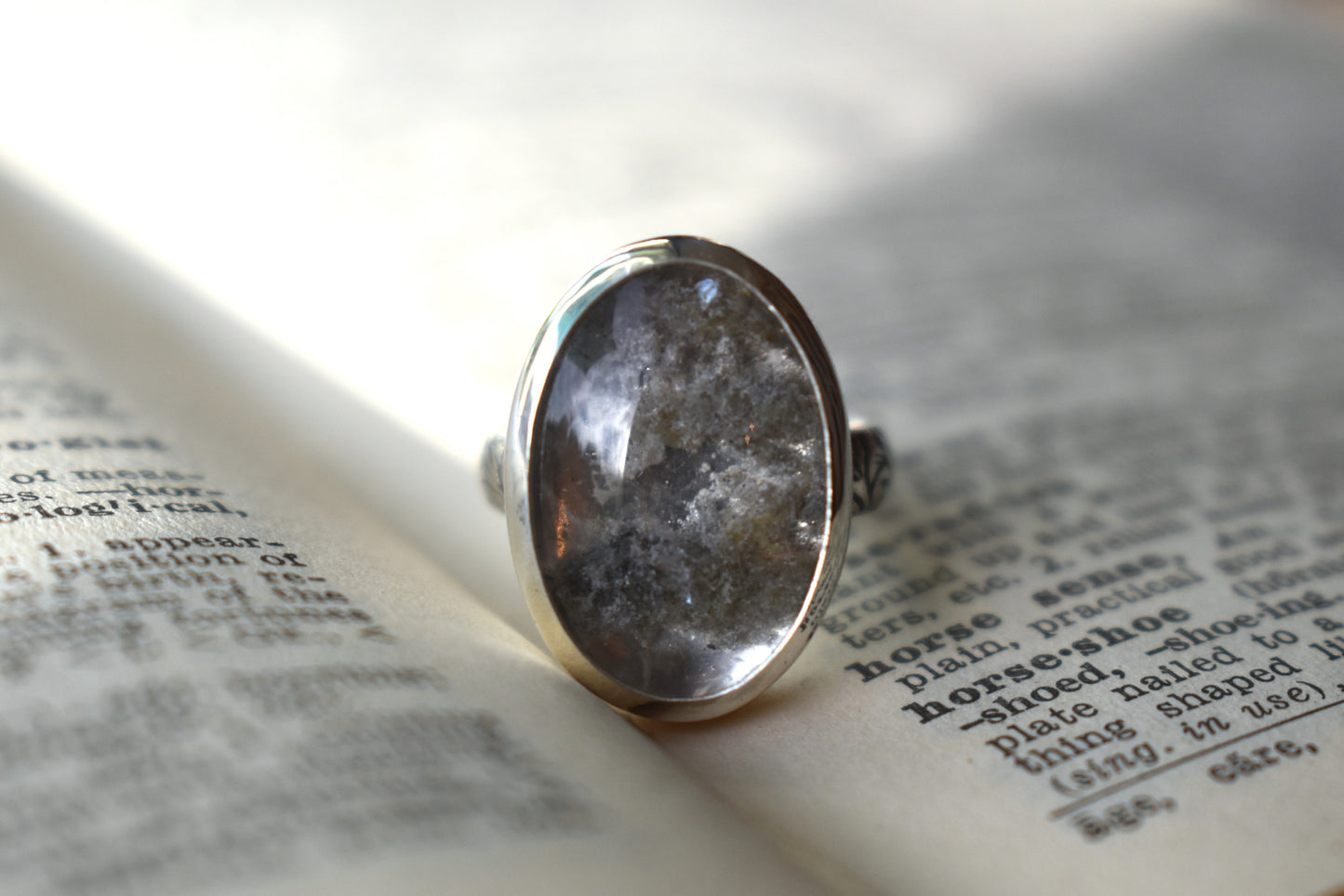Garden Quartz Ring/Lodolite - Gray Green tones - Size 7