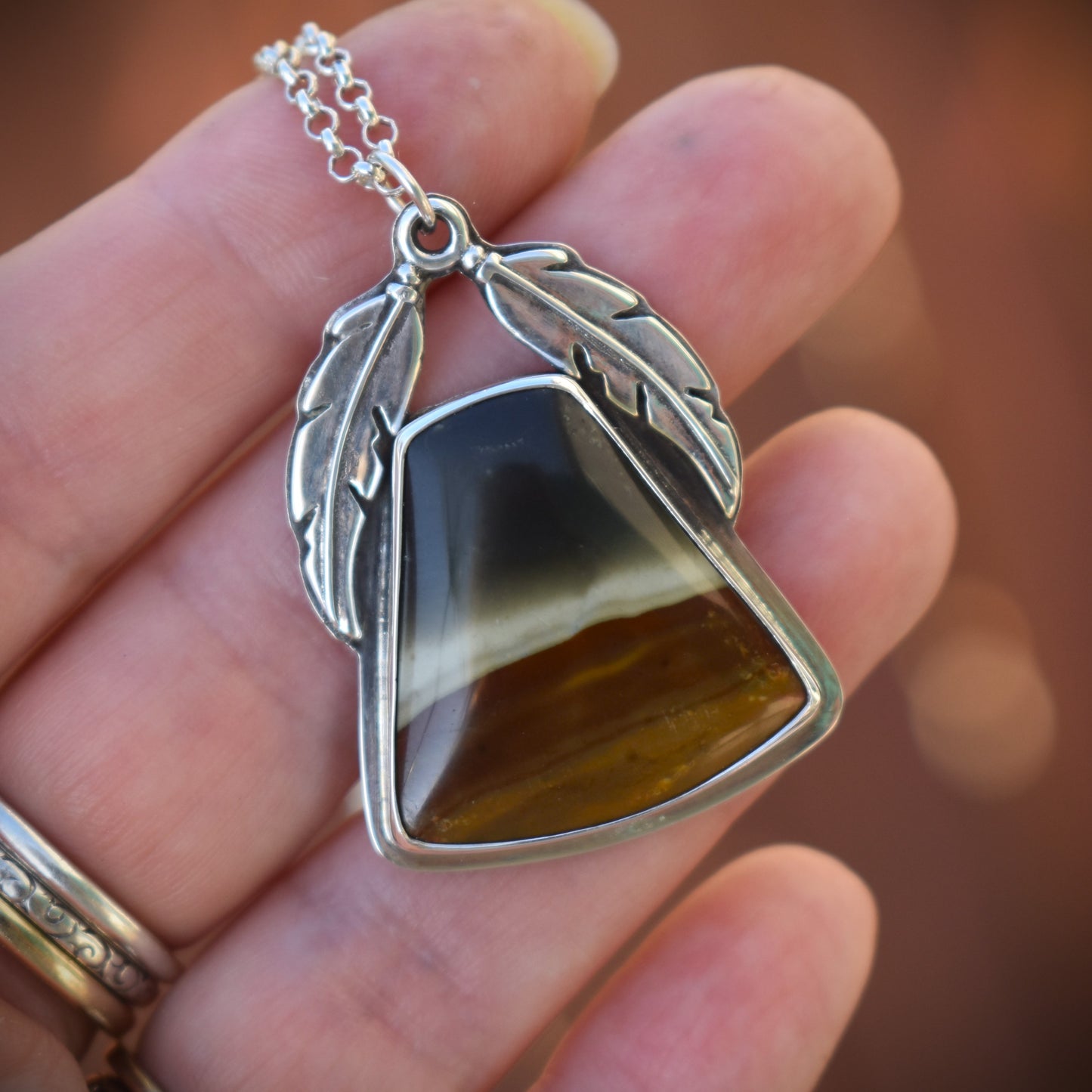 Polychrome Jasper Necklace with Feather Detail