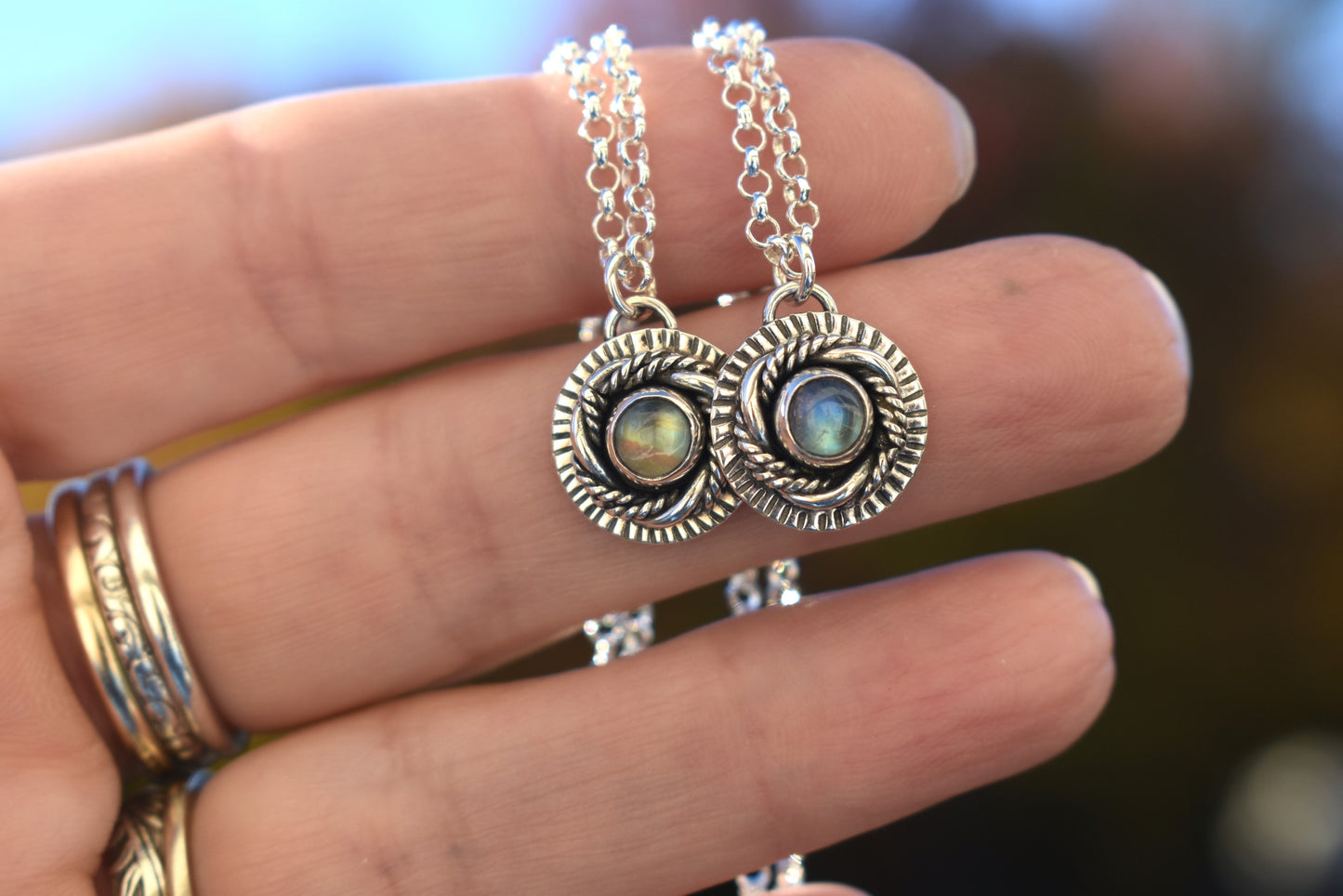 Rainbow Moonstone Medallion Necklaces