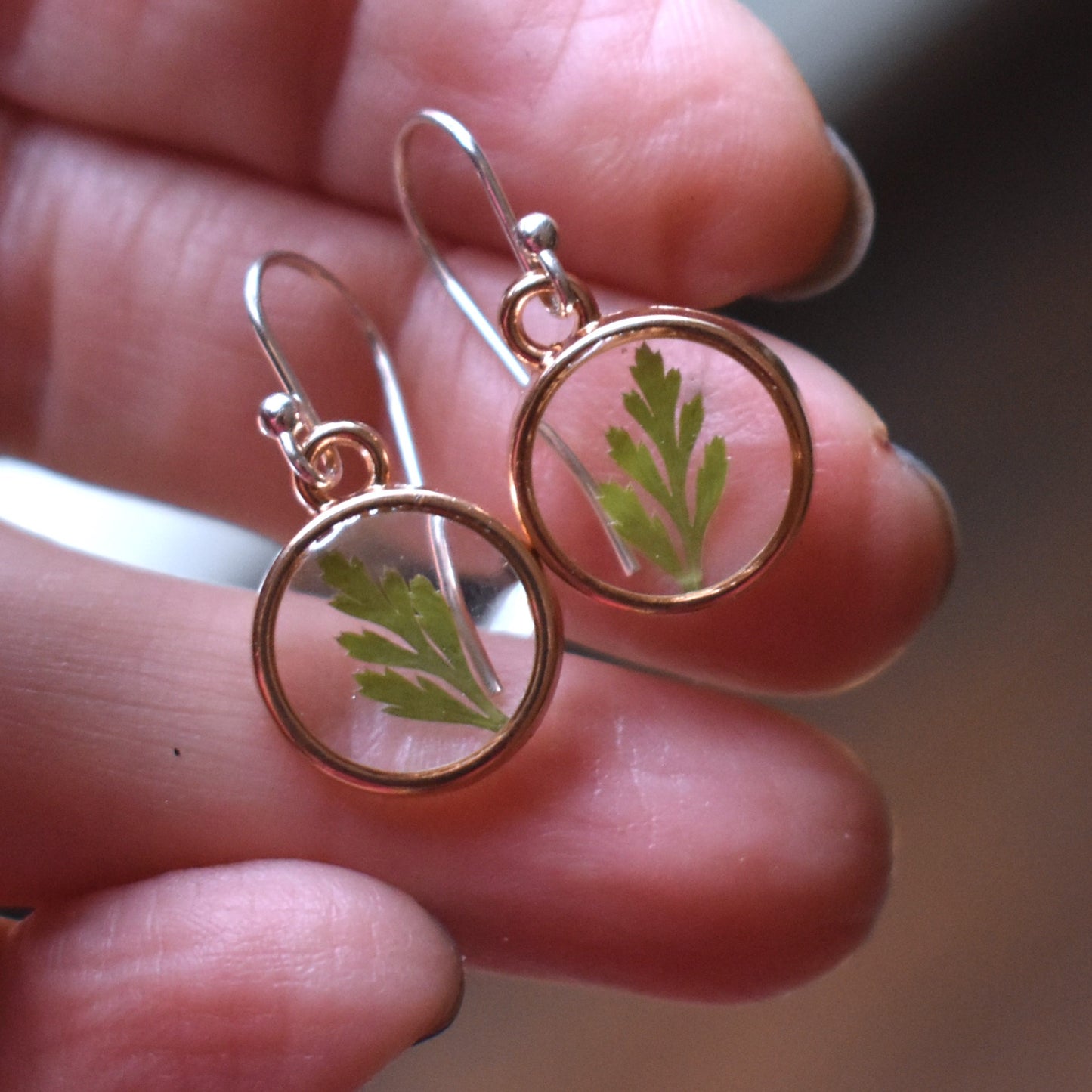 Botanical Round Earrings - fern green - gold tone