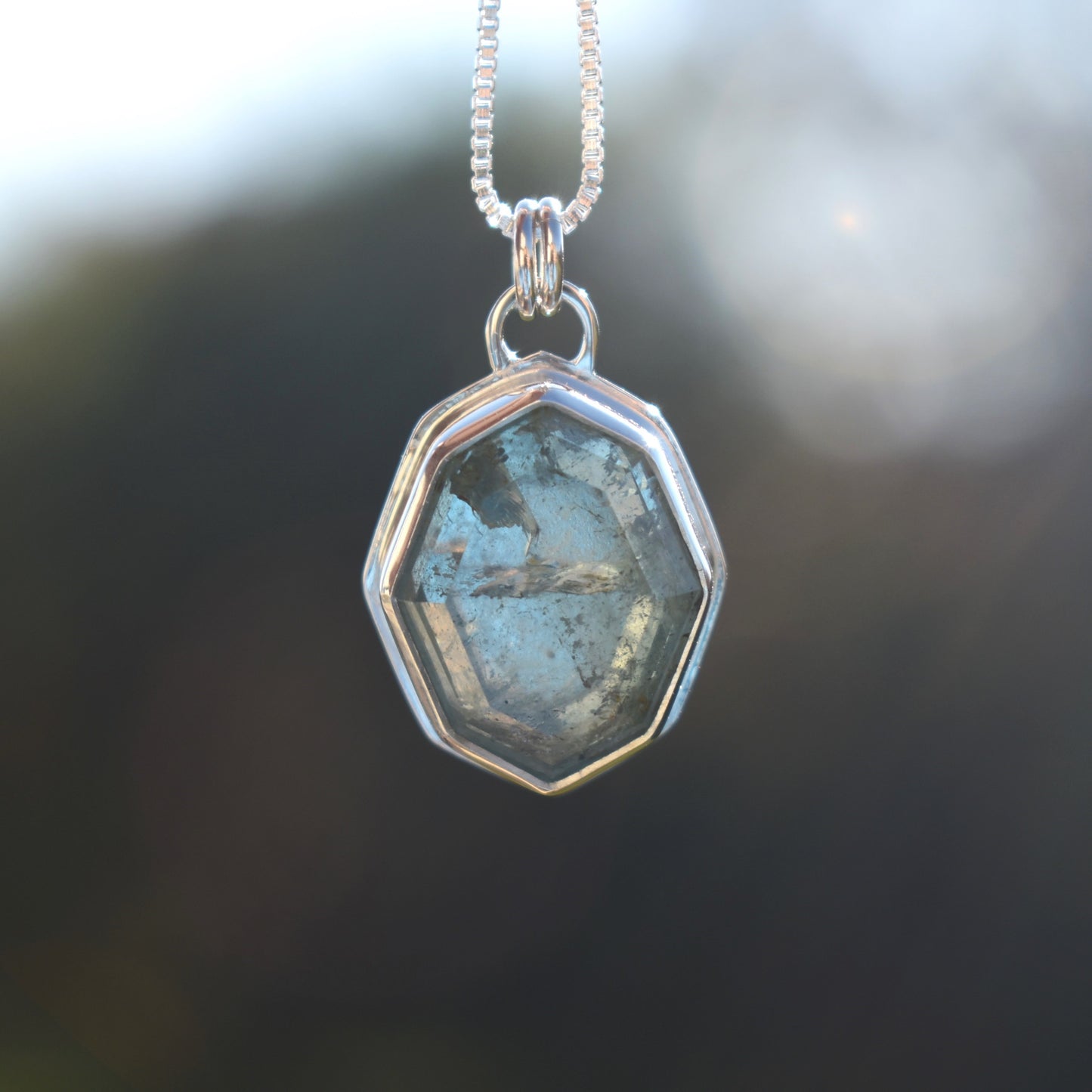 Faceted Natural Aquamarine Tablet Necklace