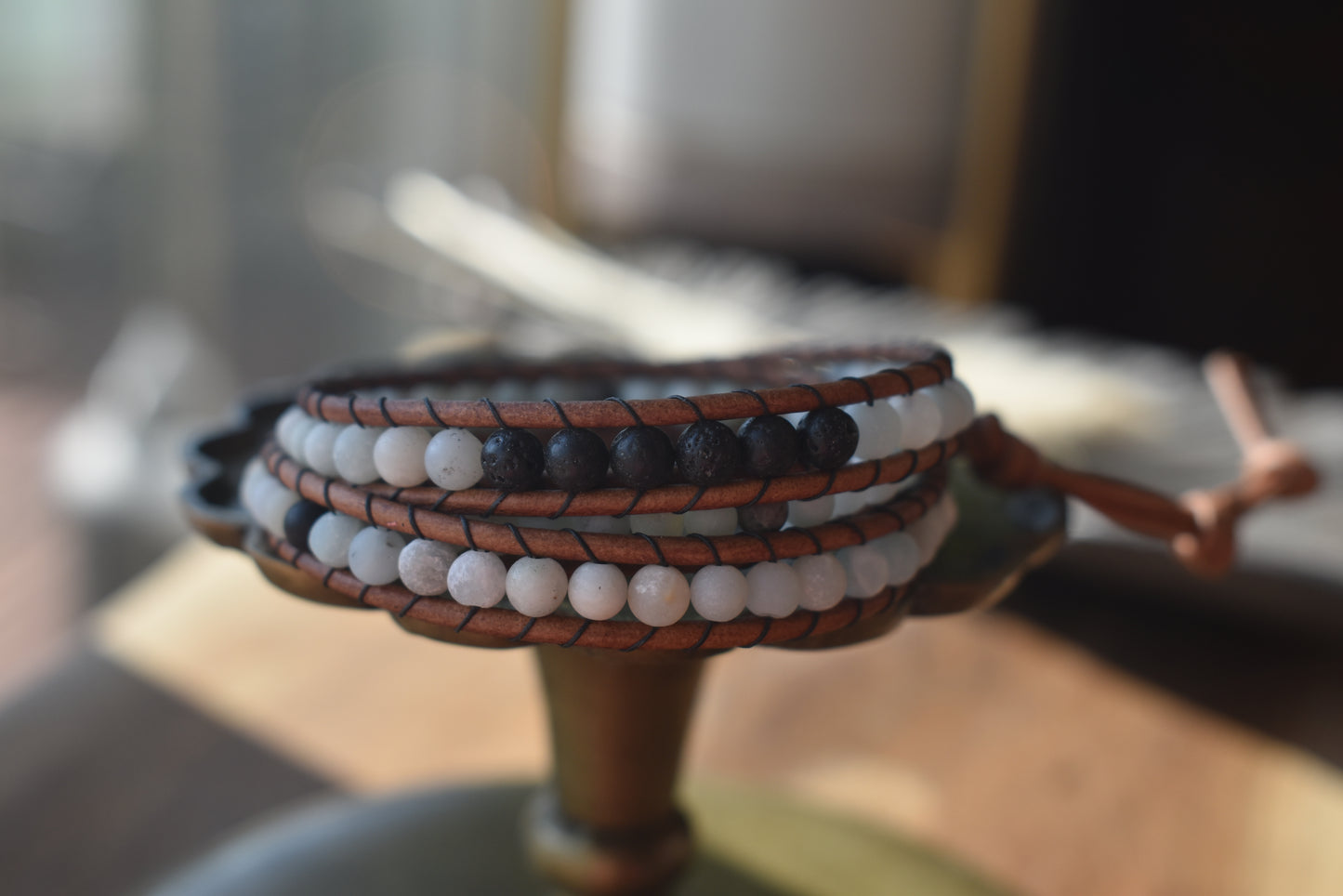 Amazonite and Lava Bead Wrap Bracelet // Essential Oil Bracelet // Leather Bracelet // Beaded Bracelet