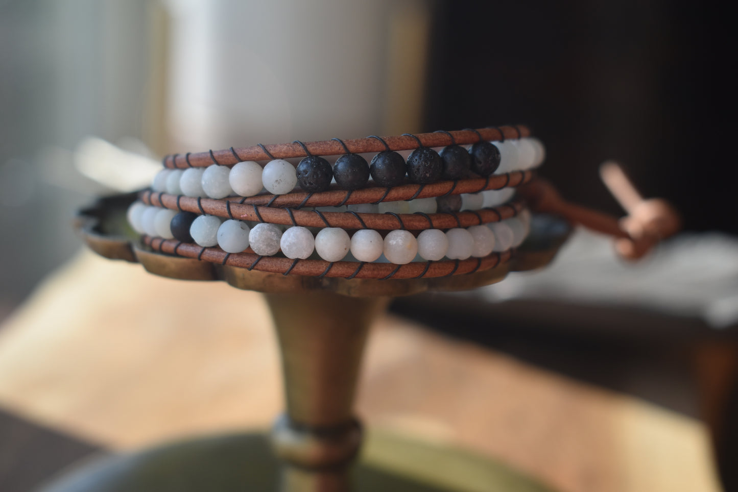 Amazonite and Lava Bead Wrap Bracelet // Essential Oil Bracelet // Leather Bracelet // Beaded Bracelet