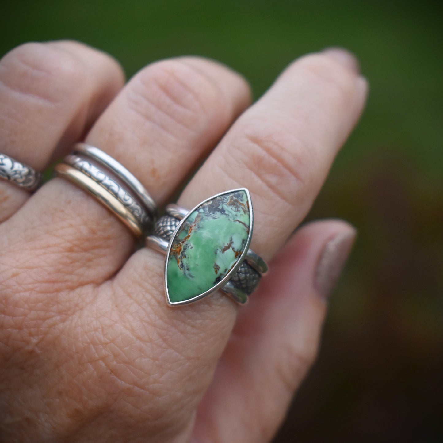 Australian Variscite Snakeskin Ring - size 8.25