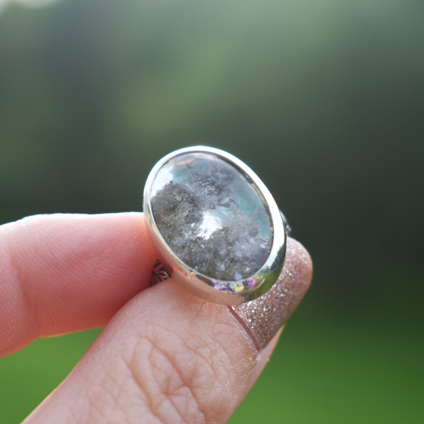 Garden Quartz Ring/Lodolite - Gray Green tones - Size 7