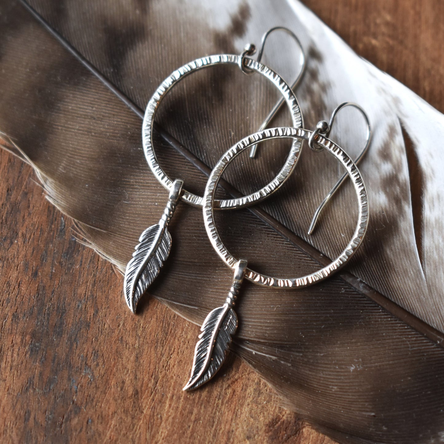 1" Feather & Hoop Earrings // Dreamcatcher Earrings