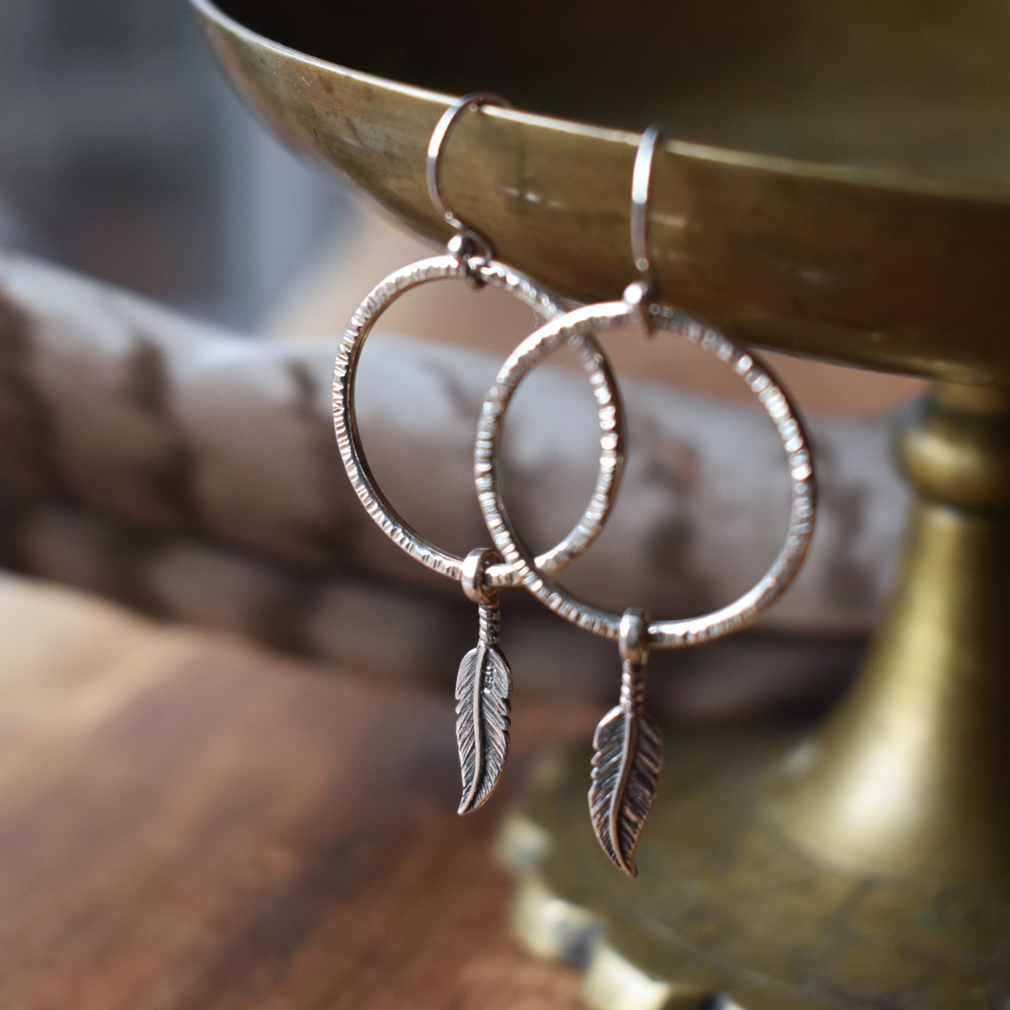 1" Feather & Hoop Earrings // Dreamcatcher Earrings