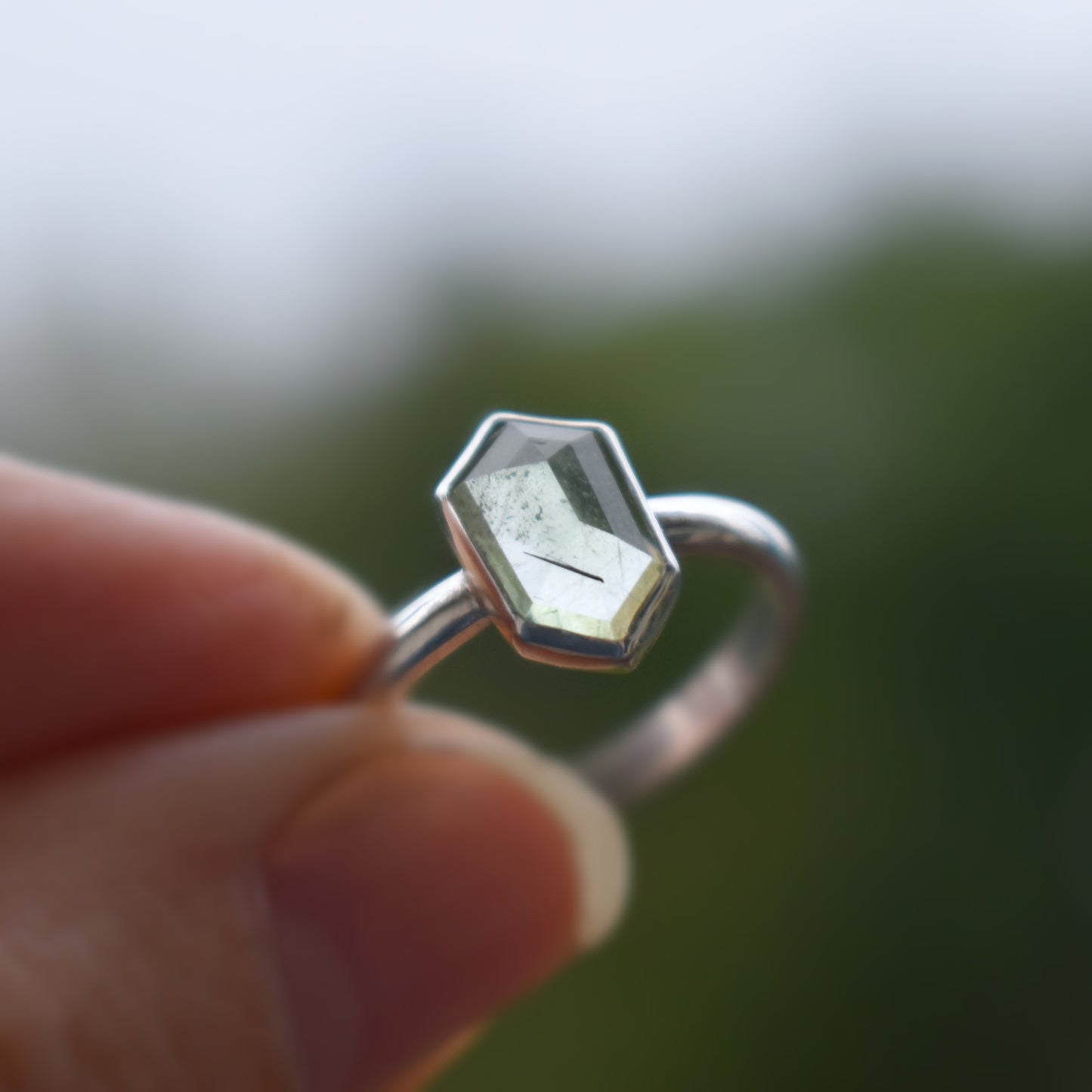 Faceted Peridot with Ludwigite Ring - size 7.25