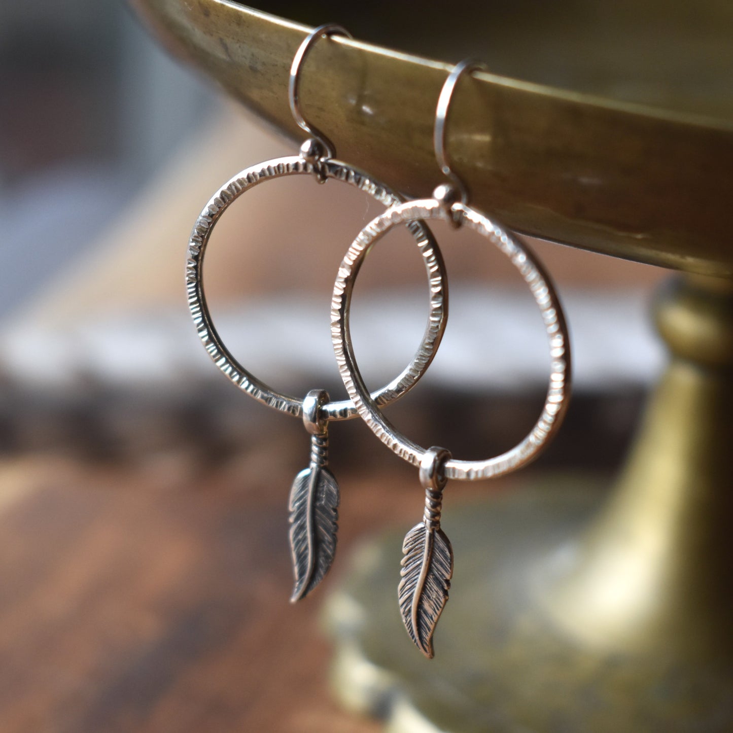 1" Feather & Hoop Earrings // Dreamcatcher Earrings