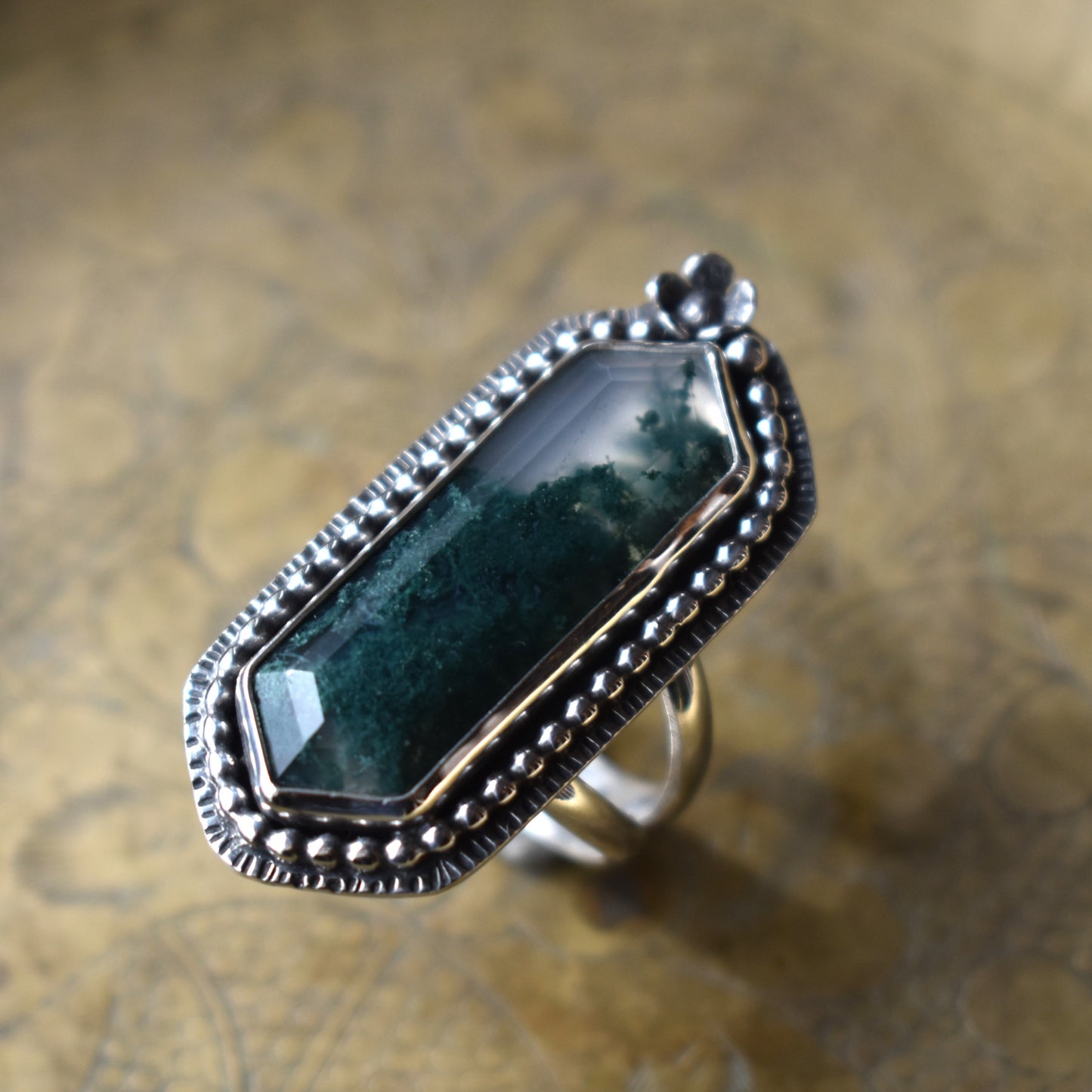 Moss Agate Garden Ring - size 8.5