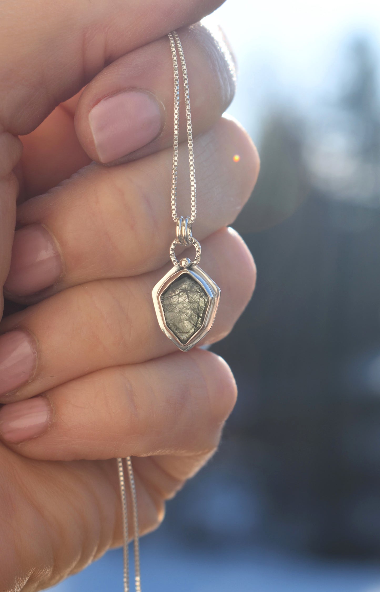Faceted Natural Tourmalated Quartz Tablet Necklace