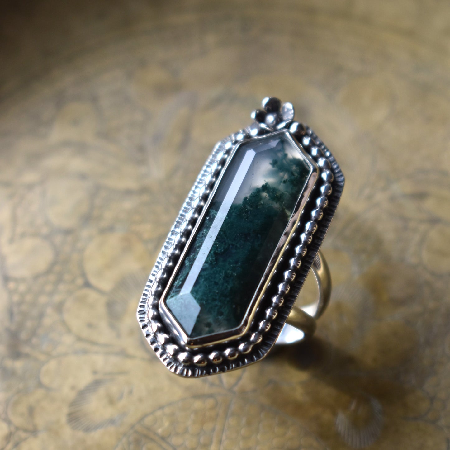 Moss Agate Garden Ring - size 8.5