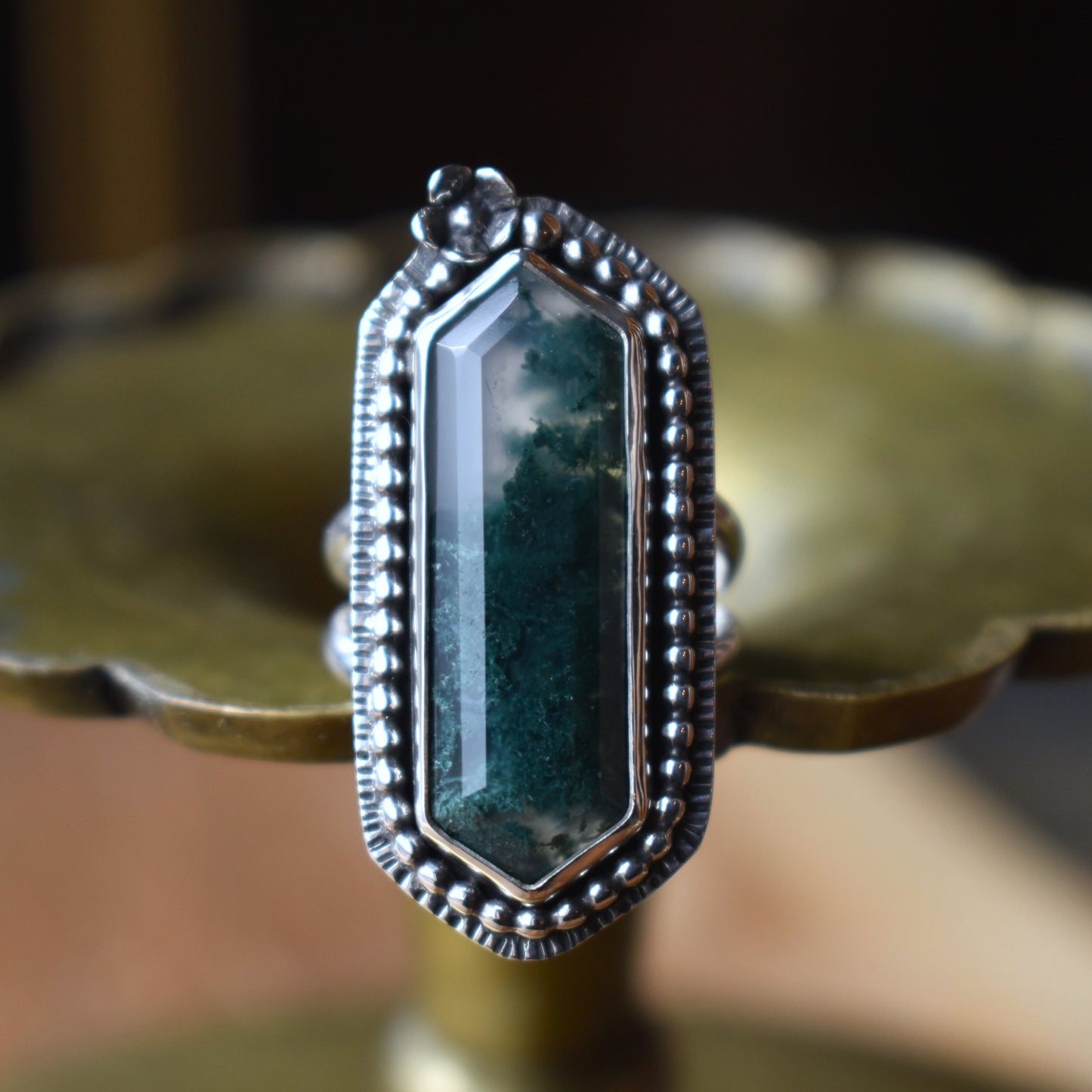 Moss Agate Garden Ring - size 8.5