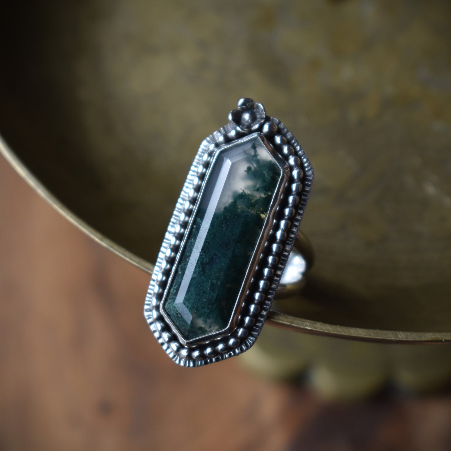 Moss Agate Garden Ring - size 8.5