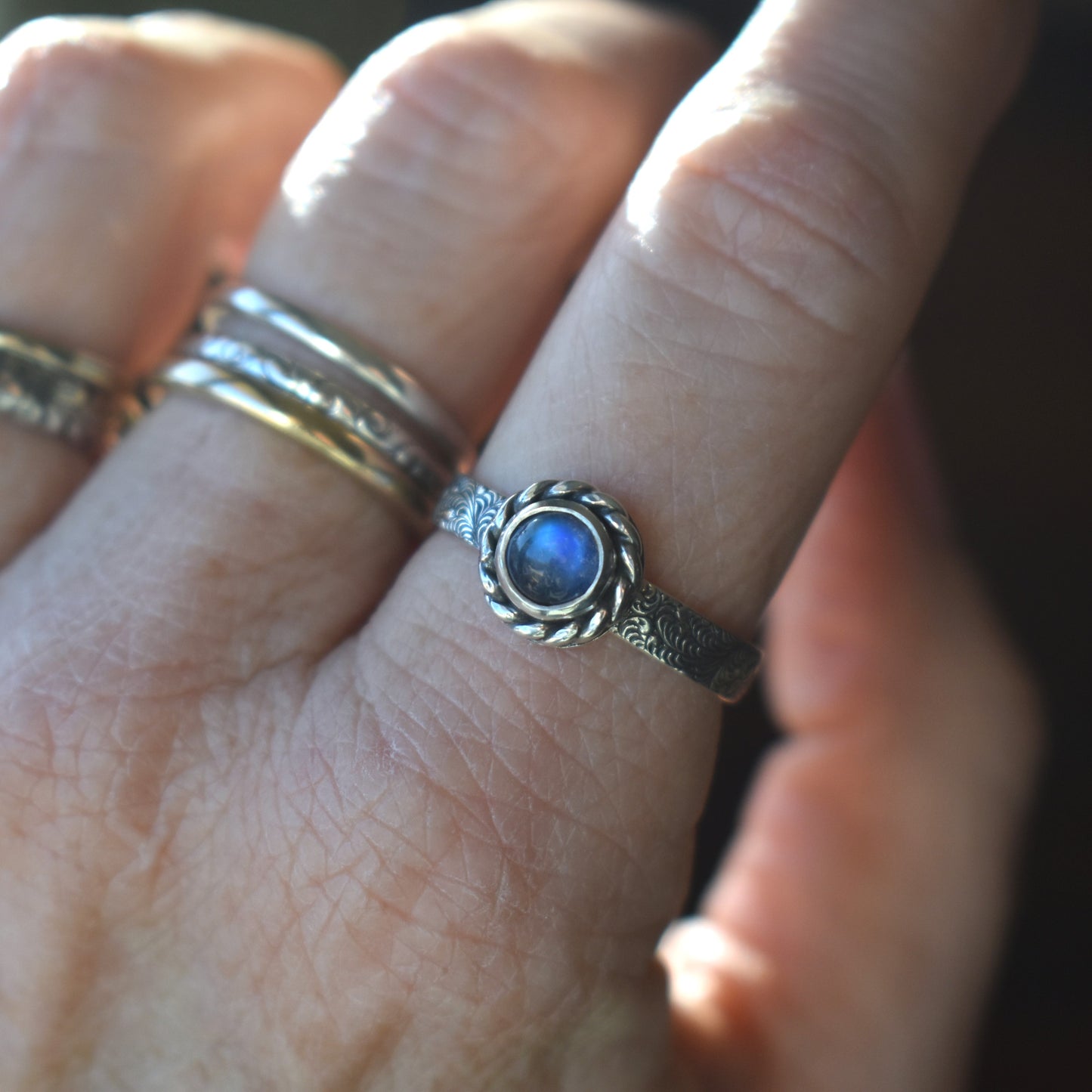 Rainbow Moonstone Ring