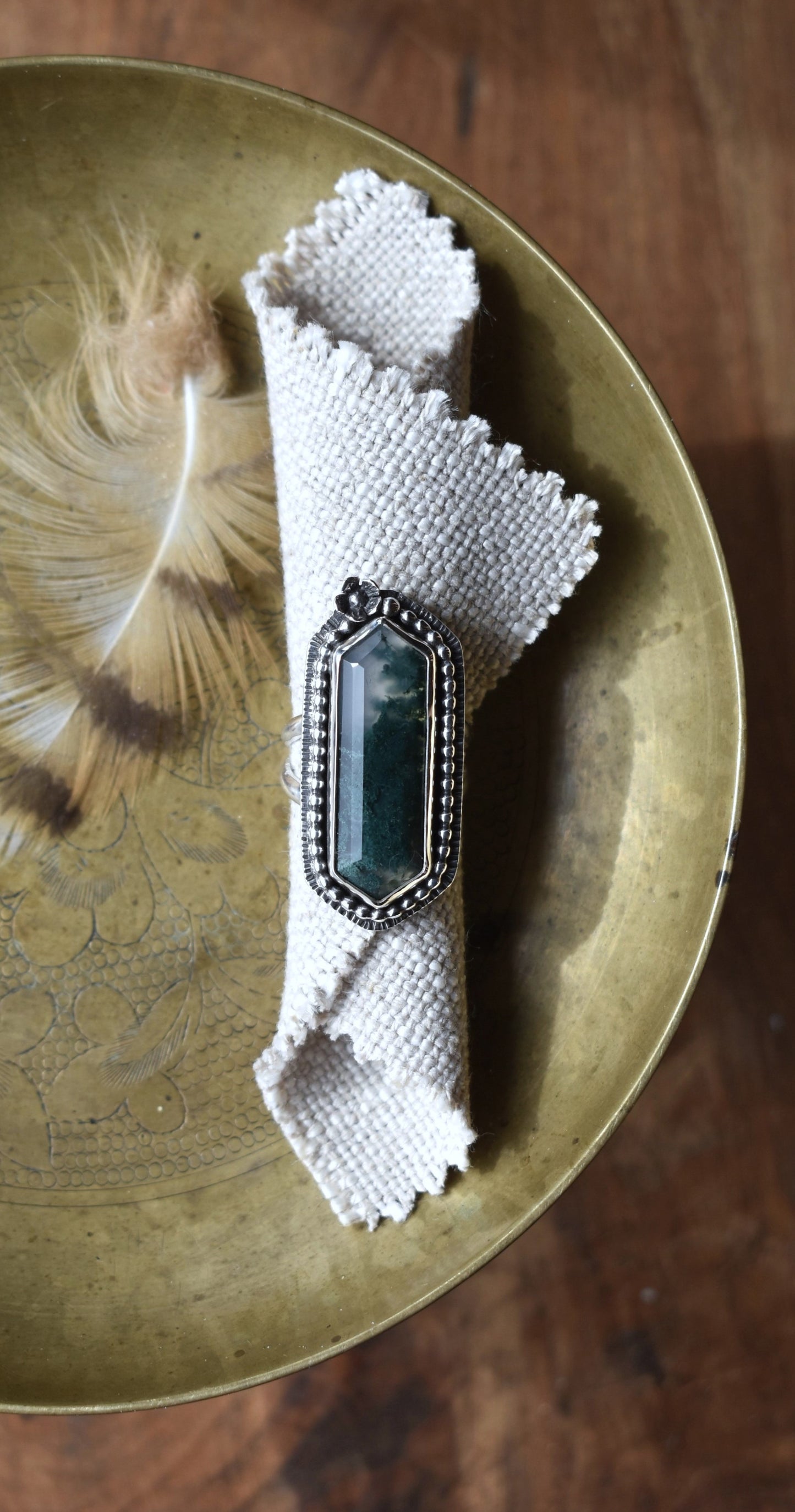 Moss Agate Garden Ring - size 8.5