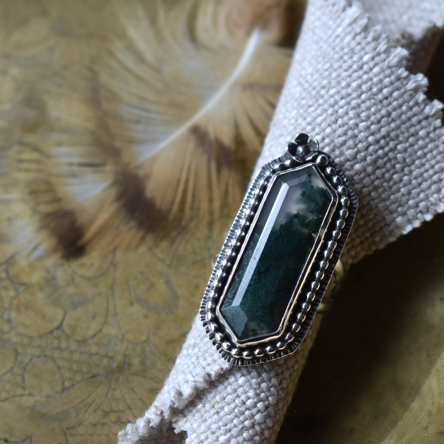 Moss Agate Garden Ring - size 8.5