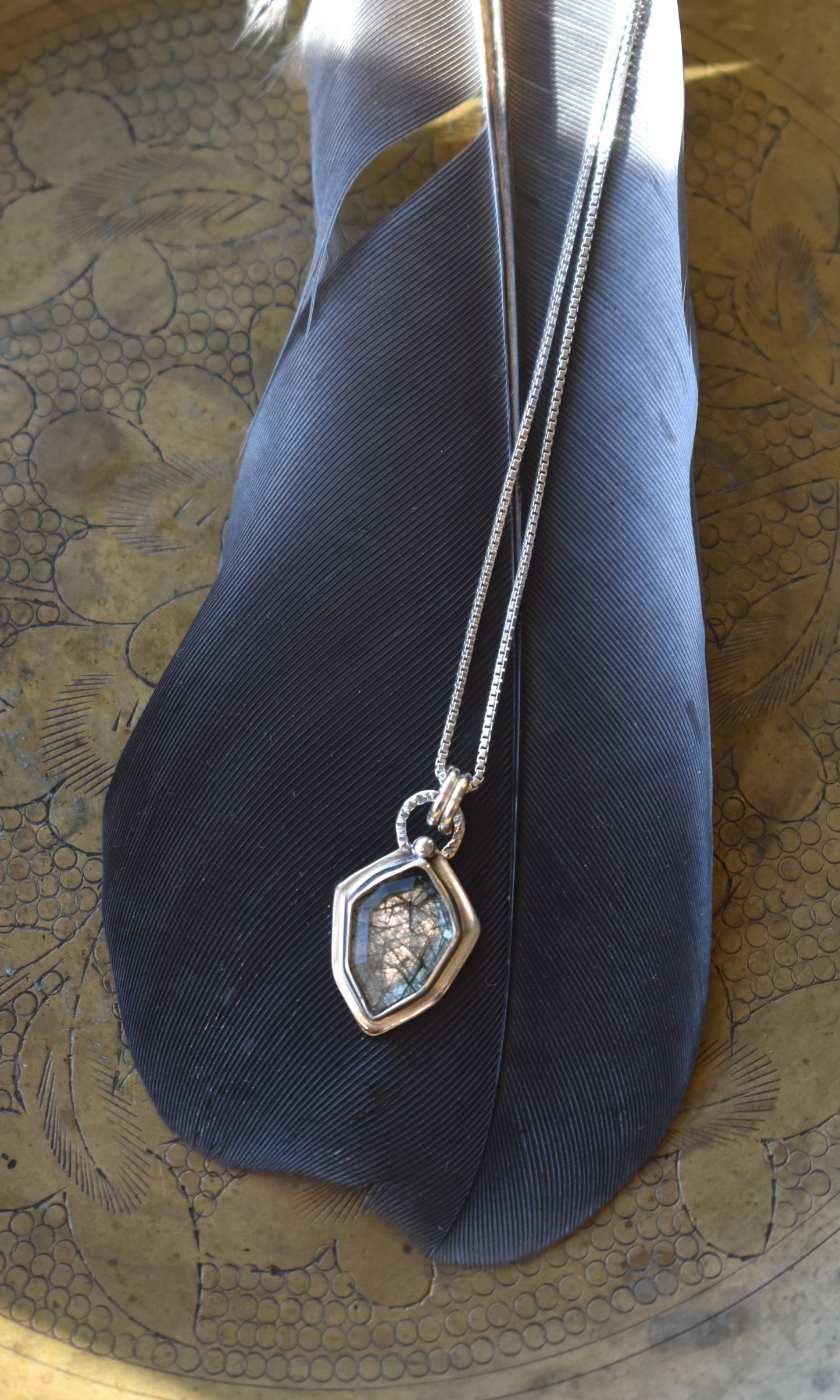 Faceted Natural Tourmalated Quartz Tablet Necklace