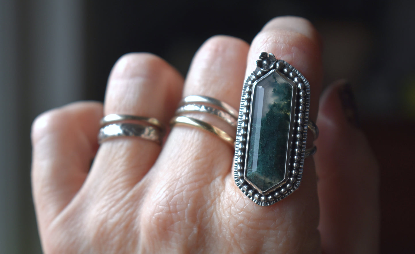 Moss Agate Garden Ring - size 8.5