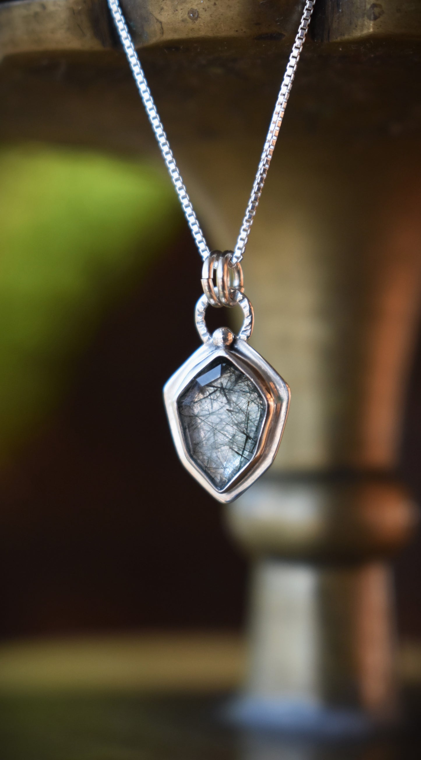 Faceted Natural Tourmalated Quartz Tablet Necklace