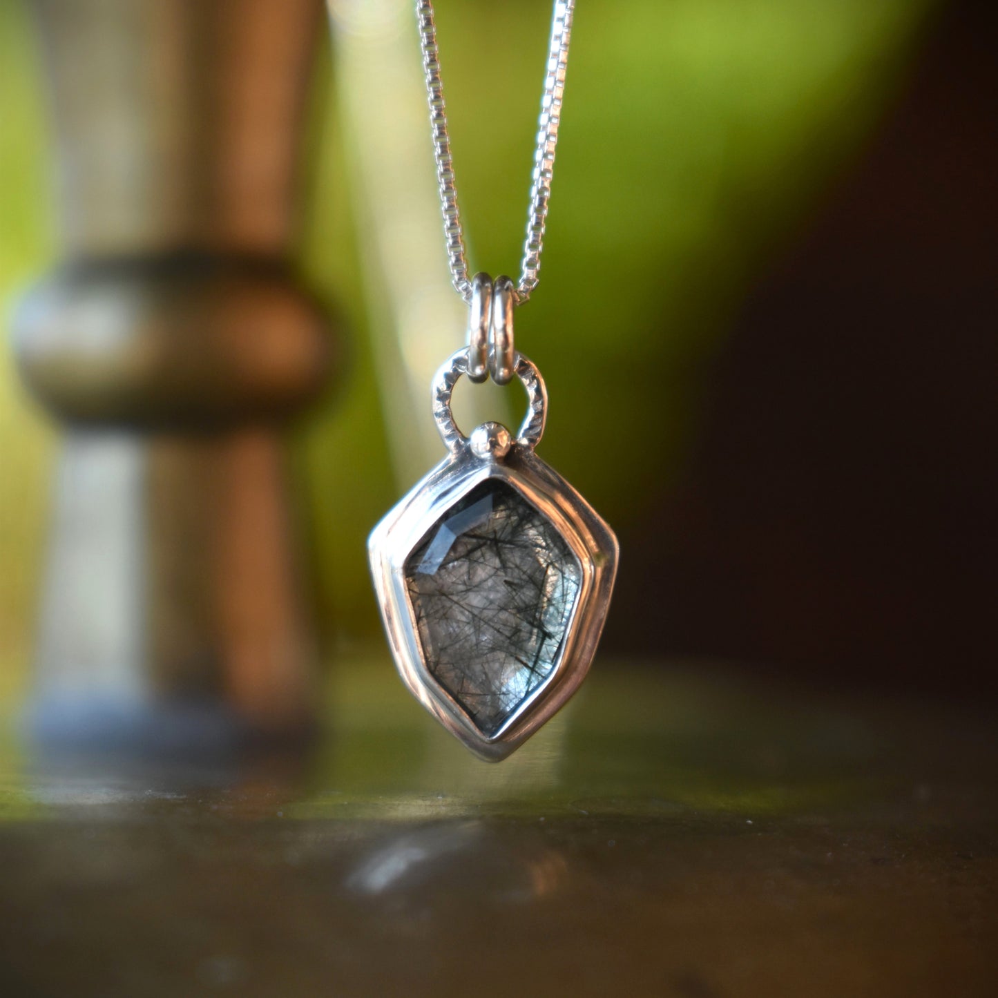 Faceted Natural Tourmalated Quartz Tablet Necklace