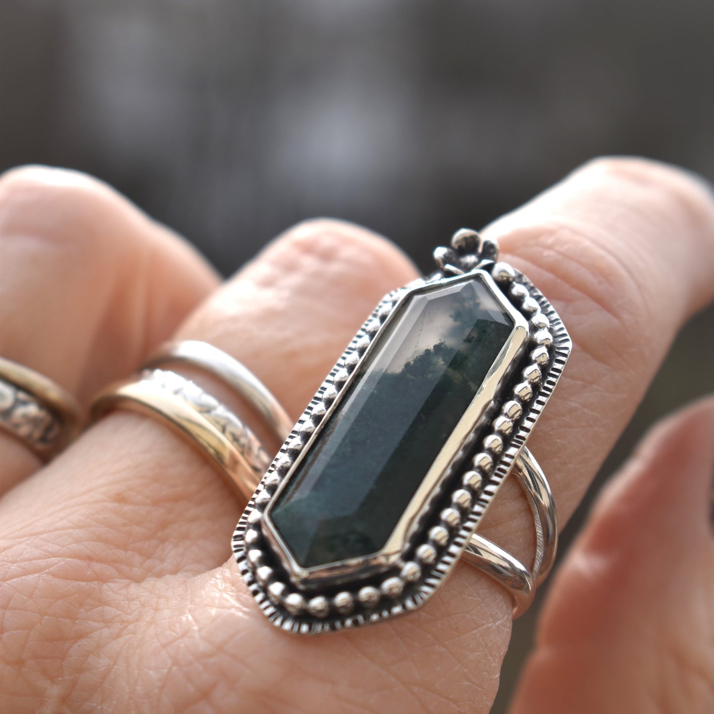 Moss Agate Garden Ring - size 8.5