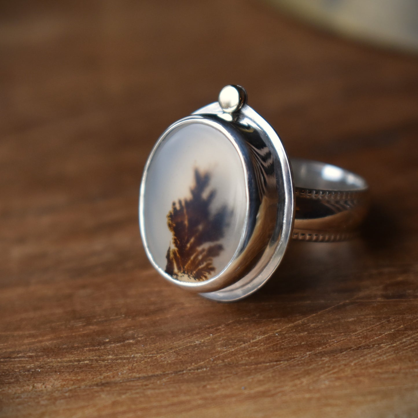 Dendritic Agate Ring - Small Oval - size 6