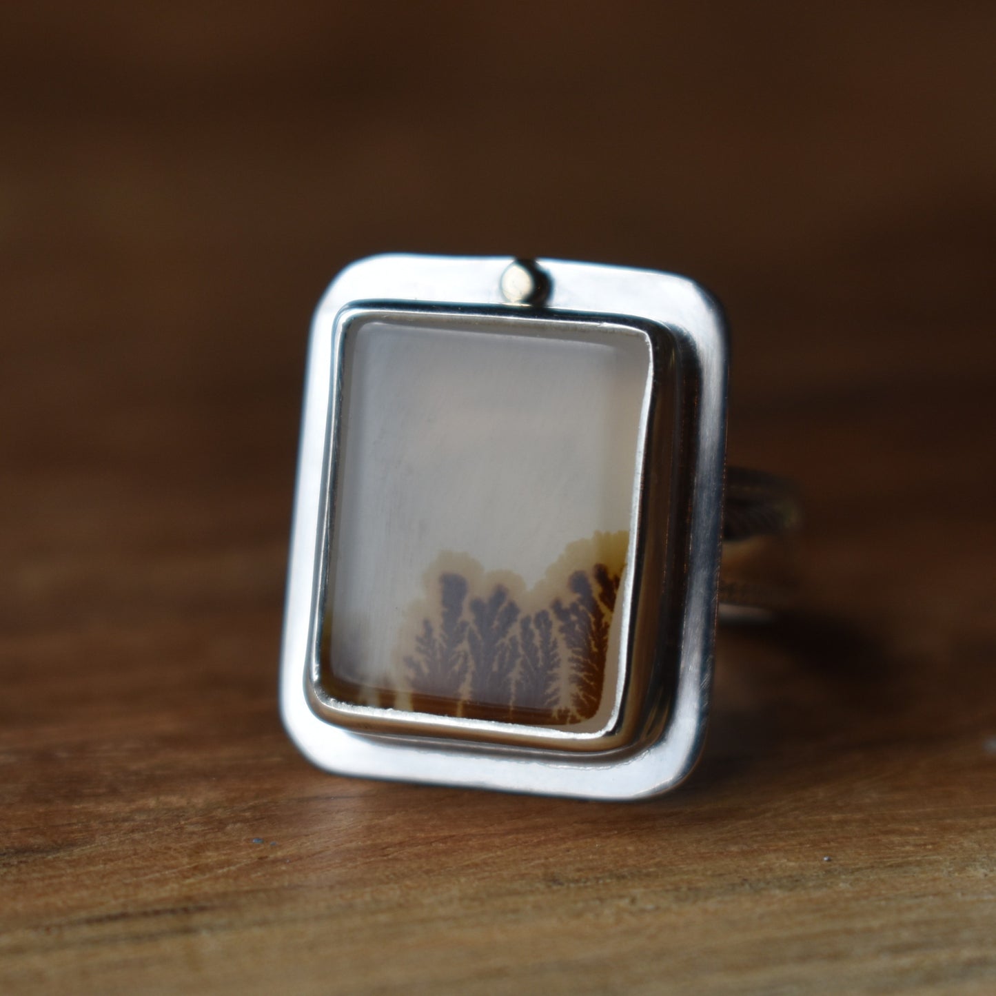 Dendritic Agate Ring - Rectangle - size 8