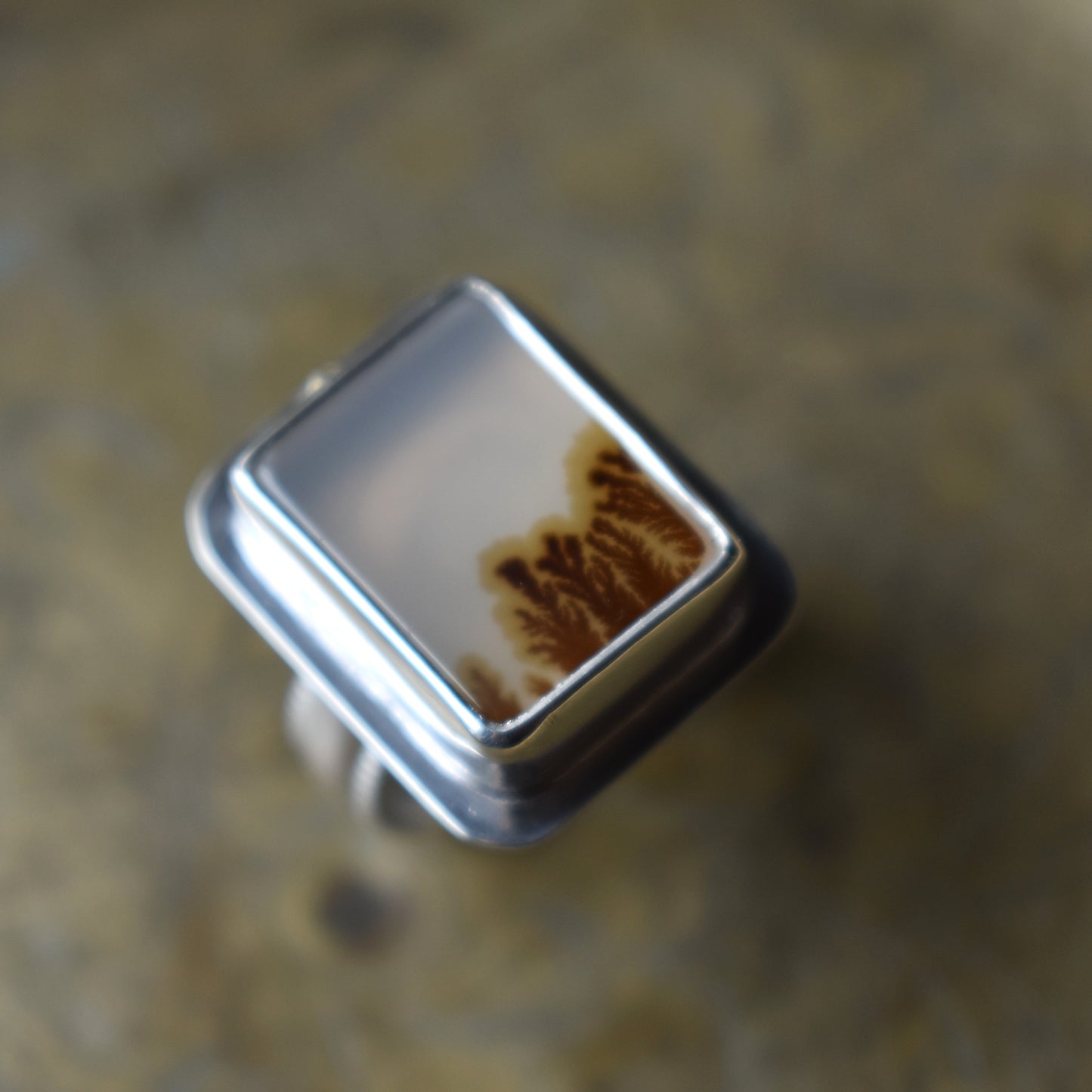 Dendritic Agate Ring - Rectangle - size 8