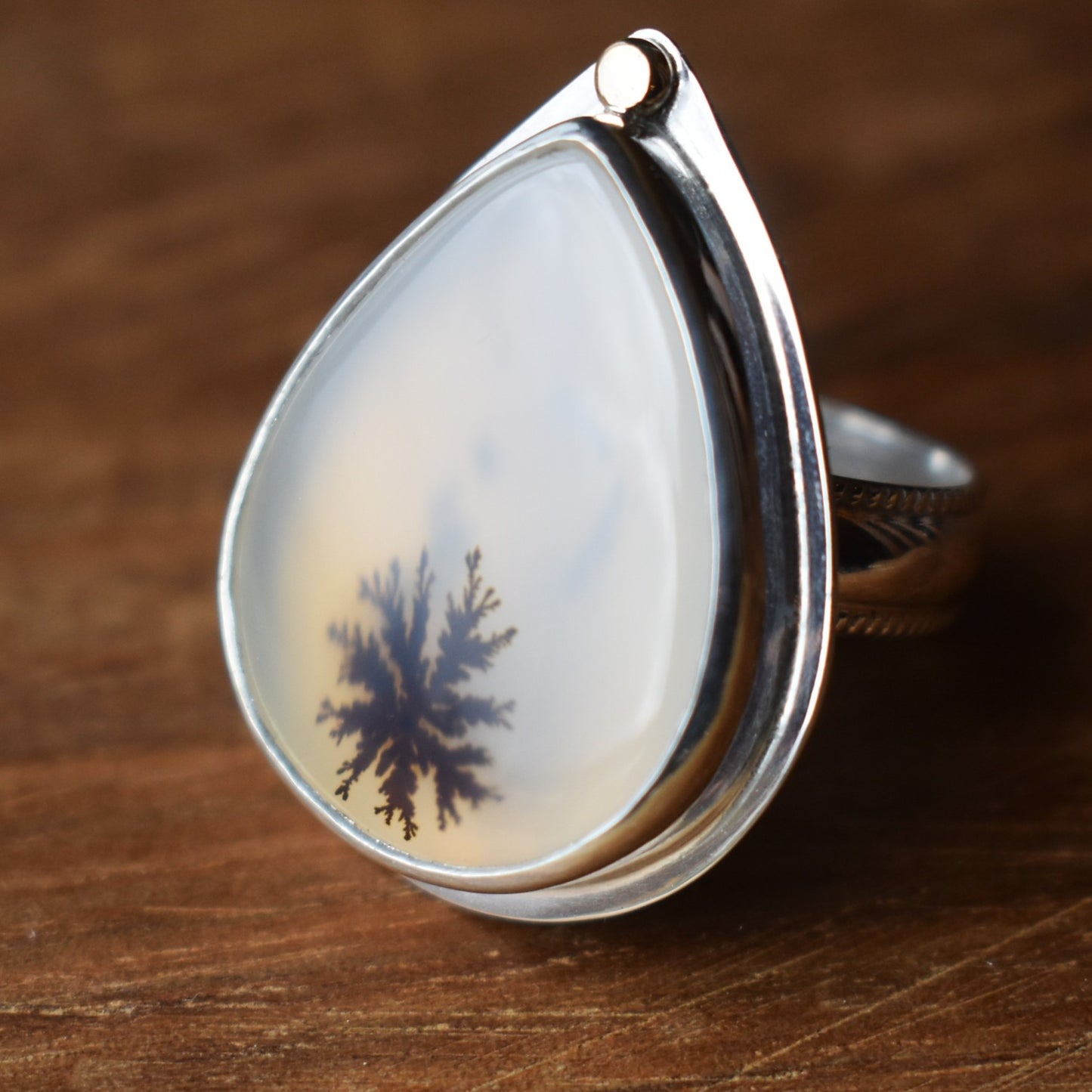 Dendritic Agate Ring - Large Teardrop - size 7.5