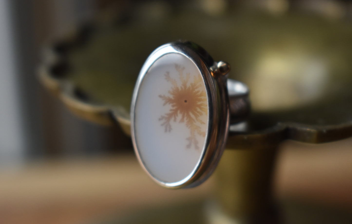 Dendritic Agate Ring - Large Oval - size 7