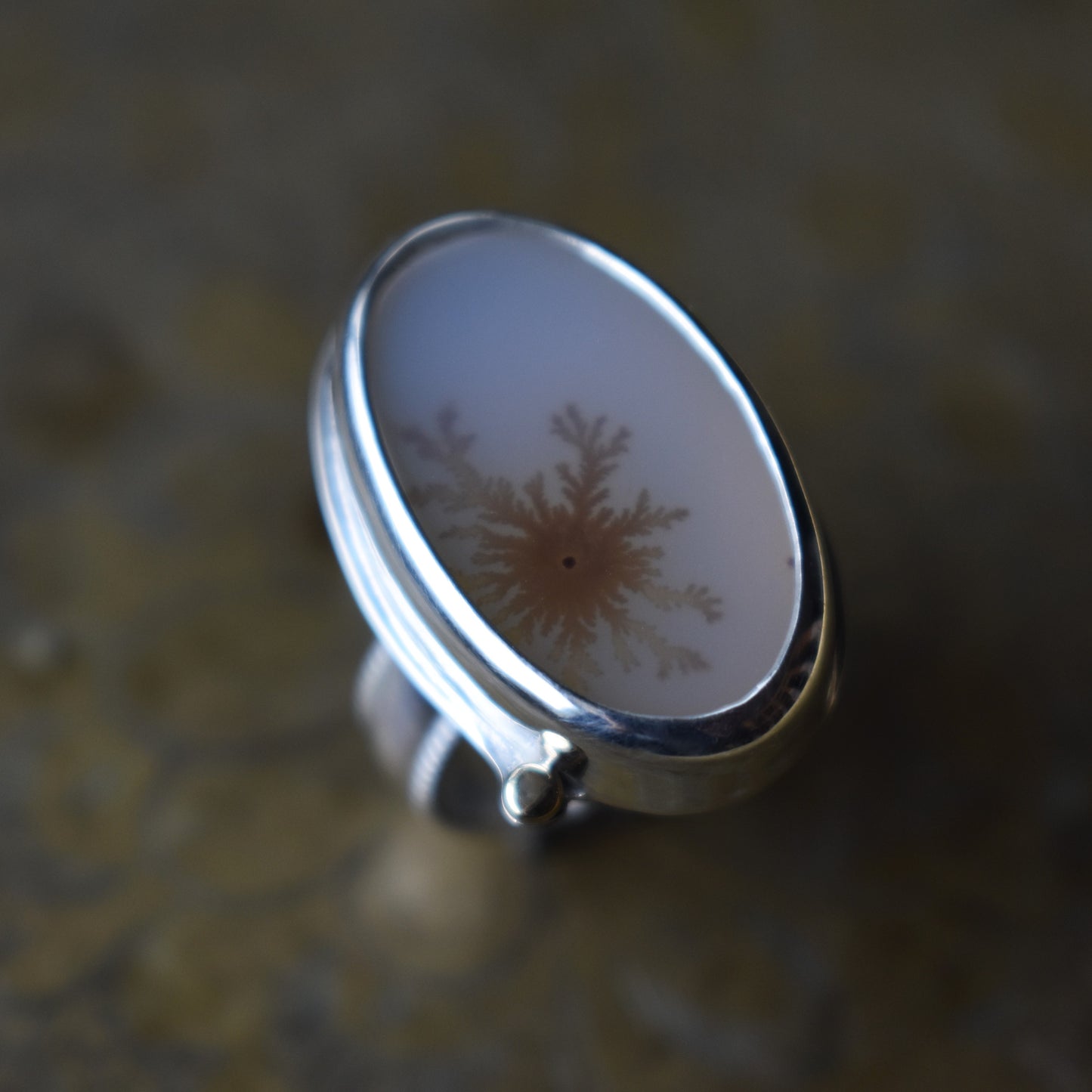 Dendritic Agate Ring - Large Oval - size 7