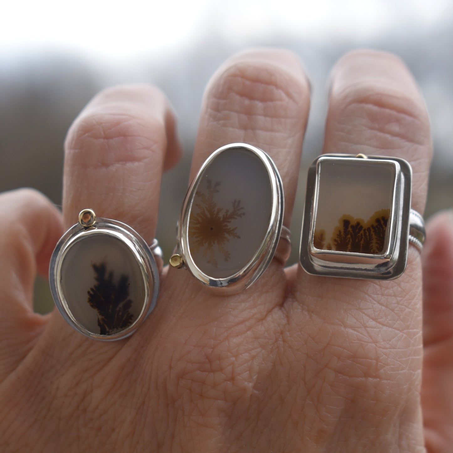 Dendritic Agate Ring - Rectangle - size 8