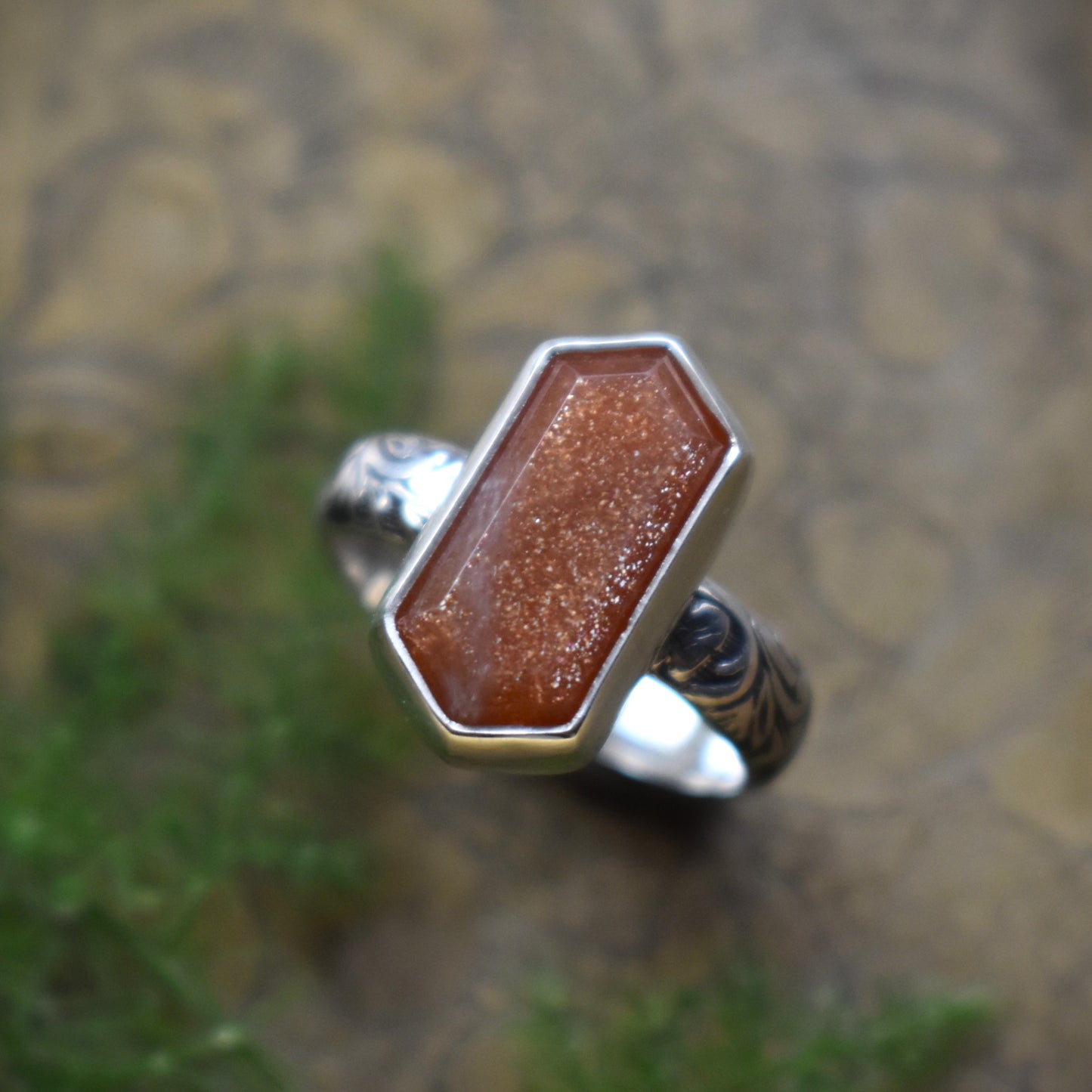 Hexagon Rings *Moonstone/Moss Agate* - Sizes 6, 8 & 7.5