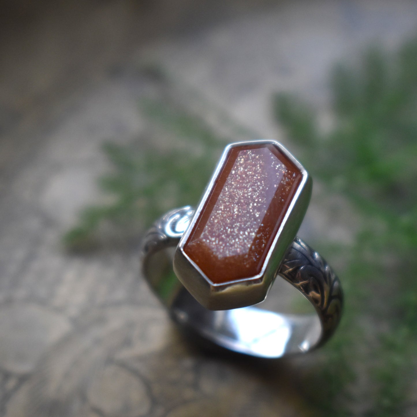 Hexagon Rings *Moonstone/Moss Agate* - Sizes 6, 8 & 7.5