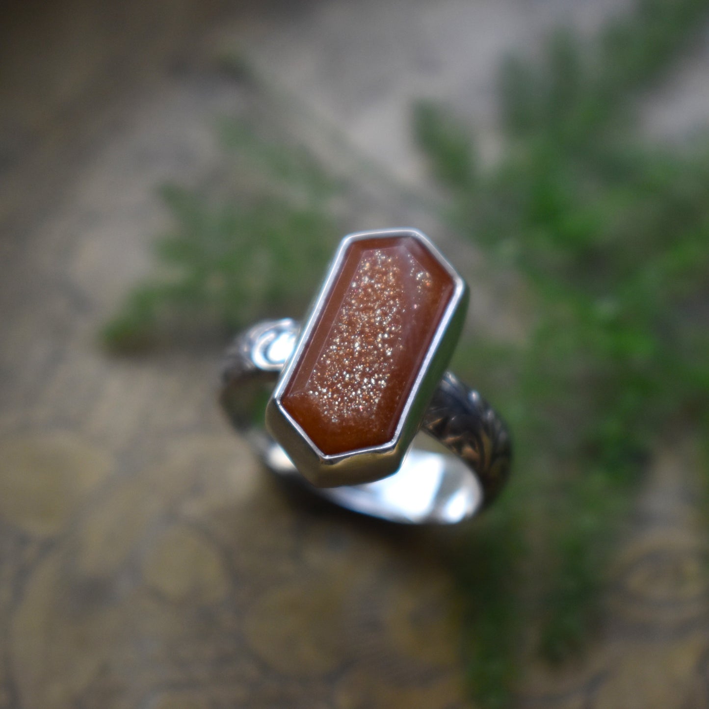 Hexagon Rings *Moonstone/Moss Agate* - Sizes 6, 8 & 7.5